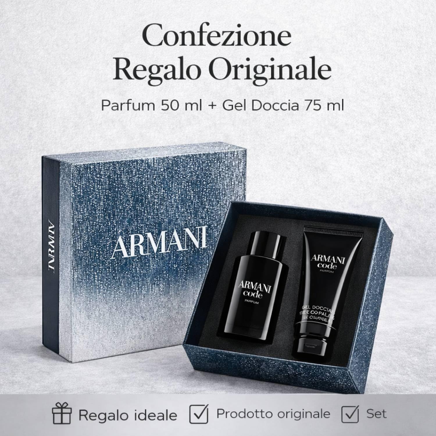 Giorgio Armani Code Uomo Parfum 50 ml – Confezione Regalo con Gel Doccia 75 ml – Profumo Maschile Elegante e Intenso