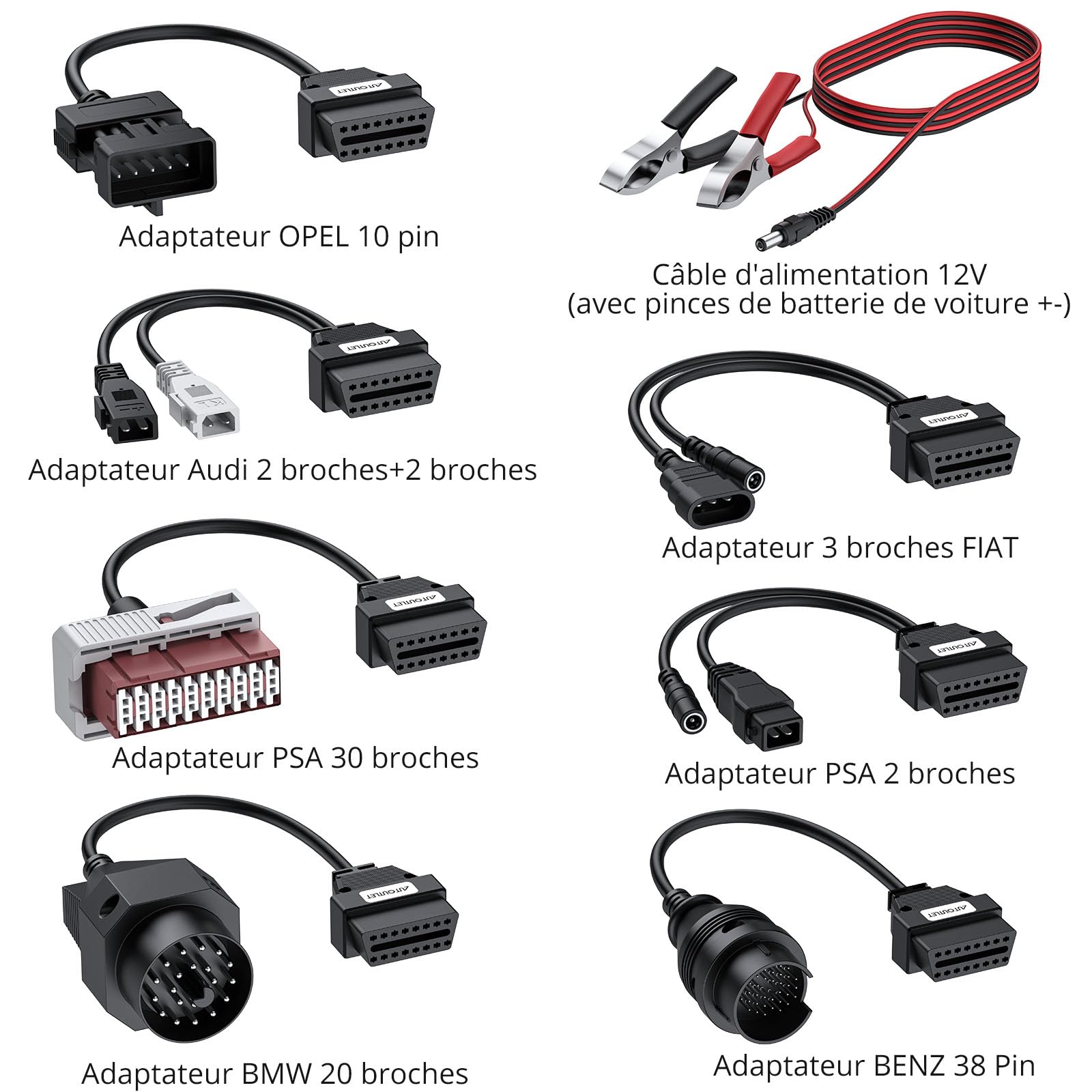 AUTOUTLET Un Ensemble de 8 Adaptateurs Kit de Câble d'Adaptateur de Diagnostic pour Appareil de Diagnostic Universel Auto OBD2 OBD1 Câble d'Adaptateur de Diagnostic pour AutoCom Delphi CDP DS150Er
