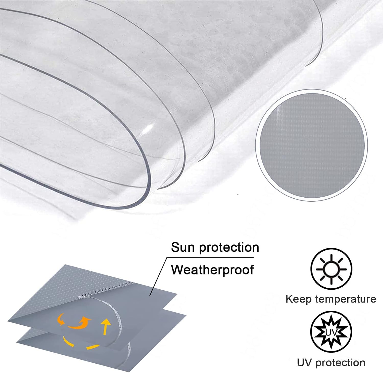 Waterproof Clear Curtains,PVC Heavy Duty Tarpaulin Side Panels,Outdoor Curtains,Sheer Curtains with Zip,Weatherproof Curtains,400g/㎡,Various Sizes,WxH-1.7x2.5m/5.6x8.2ft