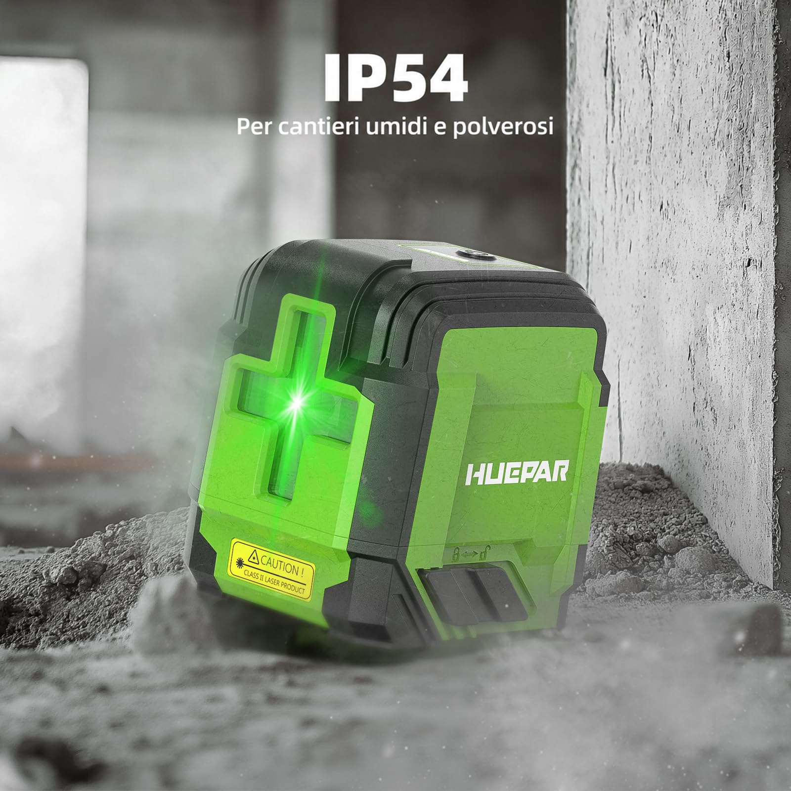 Huepar GK011DG Nivel Láser Autonivelante Verde con Trípode 1,52m, Línea Cruzada Horizontal/Vertical 110°, Alcance 30 m, con Bolsa, Gafas, Placa objetivo y 2 Pilas AA para Bricolaje, Casa, Carpintería