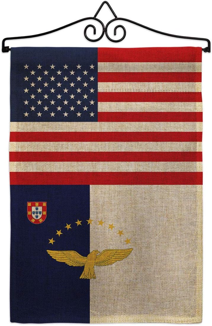 Azores US Friendship Garden Flag Set Wall Holder Regional USA American Alliance World Country Particular Area Small Decorative Gift Yard House Banner Made In 13 X 18.5