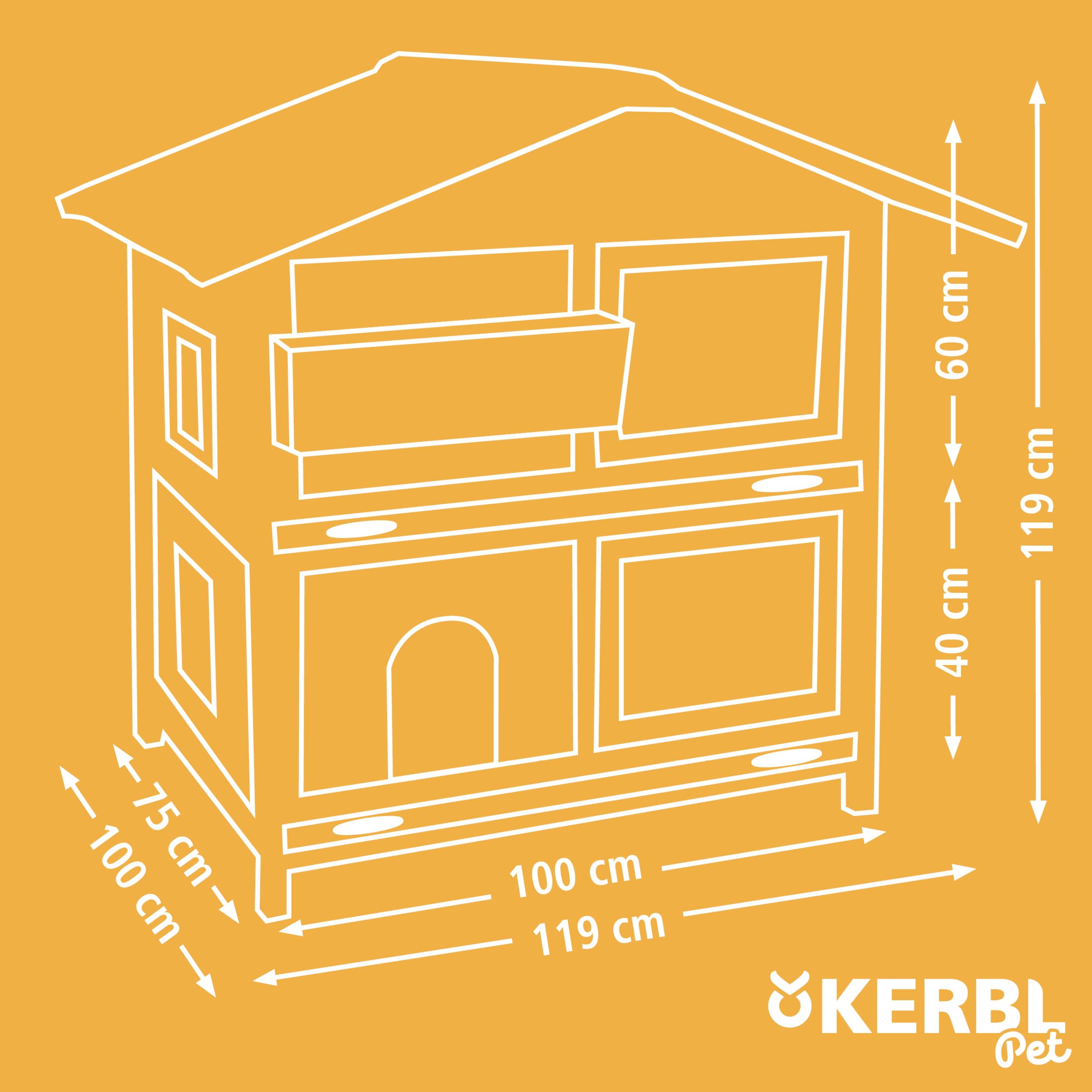 Kerbl Pet Nagerstall Tyrol Alpin, Kaninchenstall, 119x100x119cm, Holz, Metallgitter, Hasen, Kaninchen, Meerschweinchen, Hüttendesign, höhenverstellbar