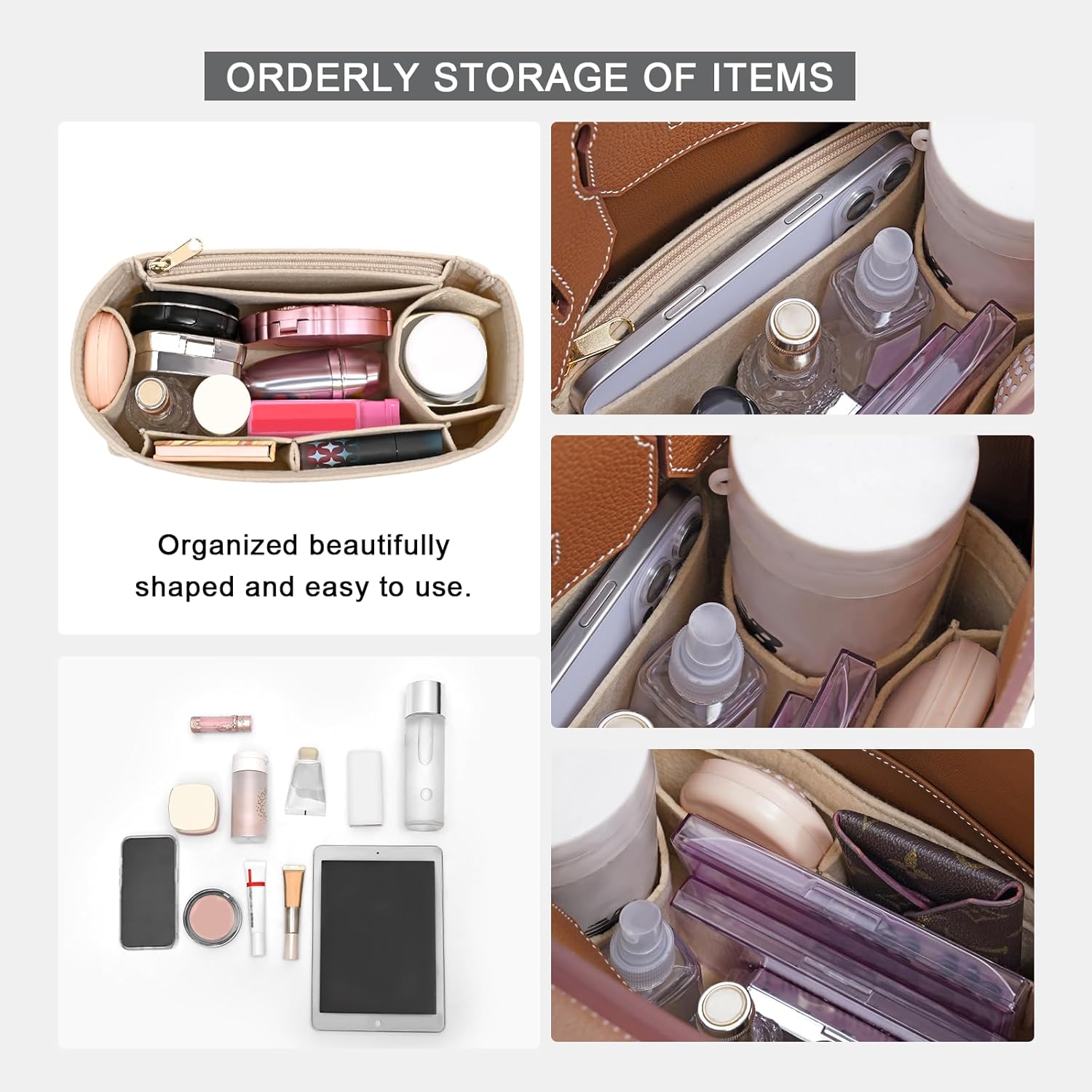 Felt Purse Organizer insert for birkin 35 bag organizer Handbag Insert (Beige, BK35) - Image 5