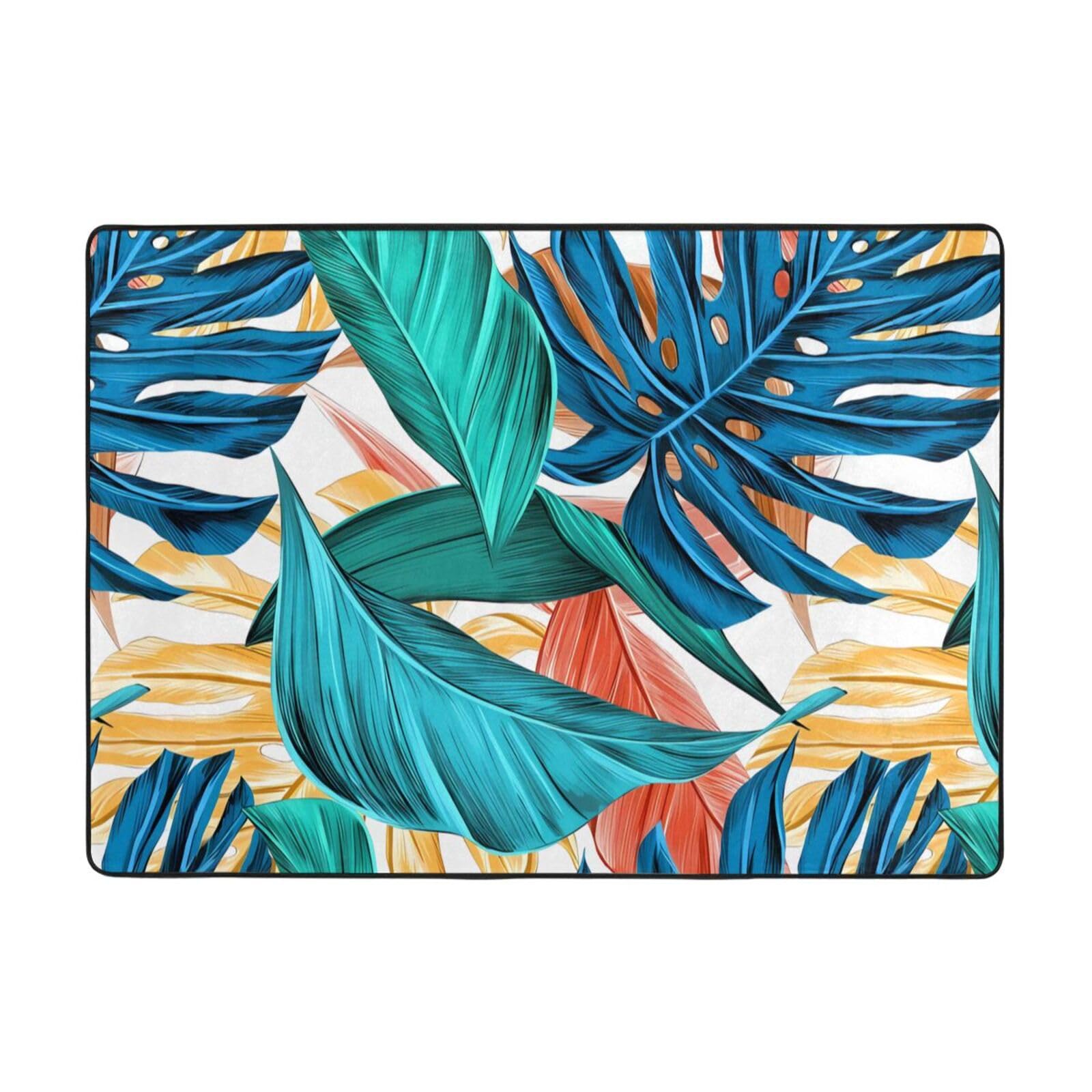 Alfombra de felpa para salón acogedor con estampado tropical de palmeras