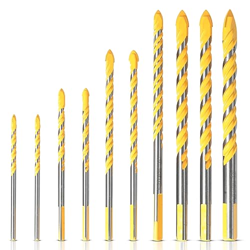 Baker and Bolt Juego de brocas de mampostería, 10 piezas, juego de brocas para azulejos de cerámica, para hormigón, ladrillo, madera, cemento,