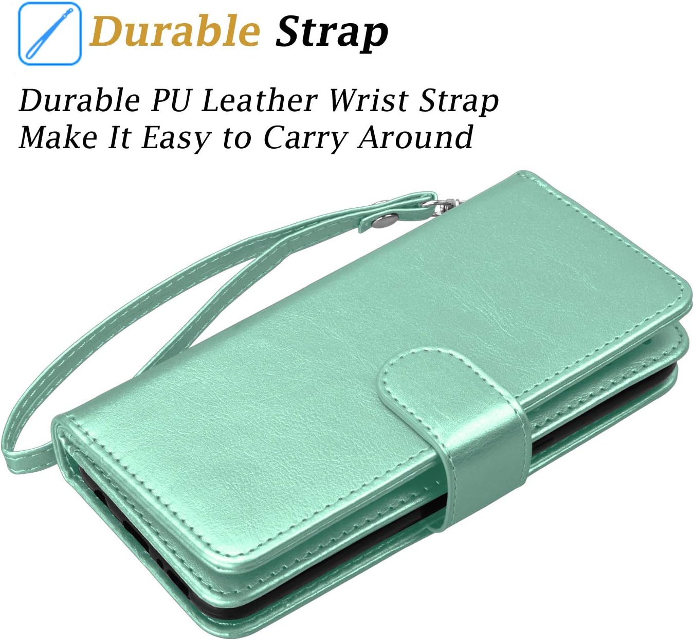 Takfox for Samsung Note 10 Plus Case Wallet, for Galaxy Note 10+ Plus 5G Phone Case PU Leather w 9 ID Credit Card Holder Slots Folio Flip Magnetic Detachable Hard Case & [Wrist Strap]-Turquoise