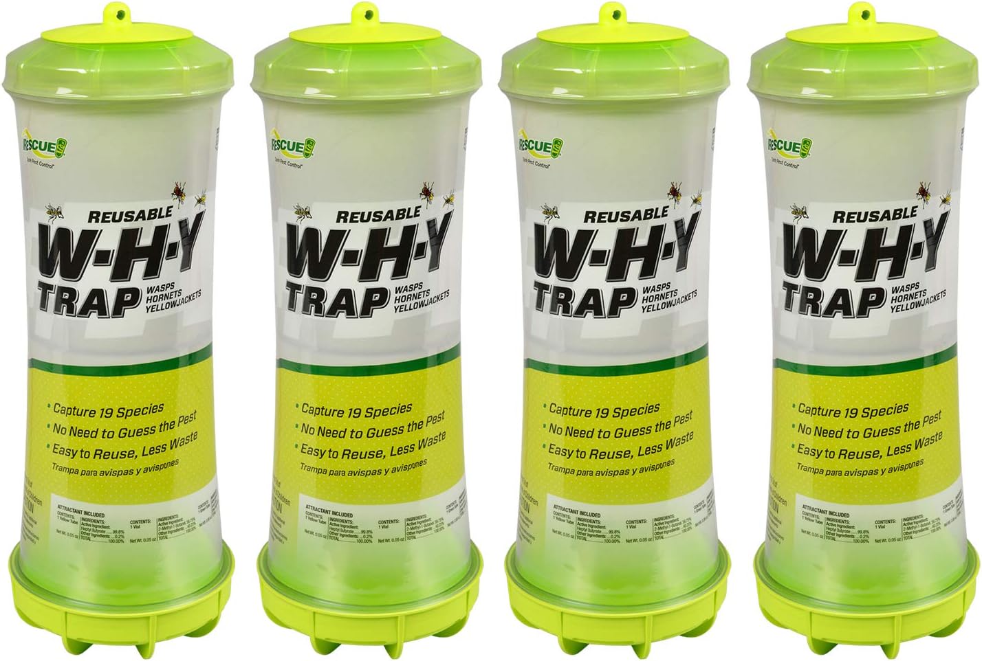 RESCUE! WHY Trap for Wasps, Hornets, & Yellowjackets – Hanging Outdoor Trap - 4 Traps