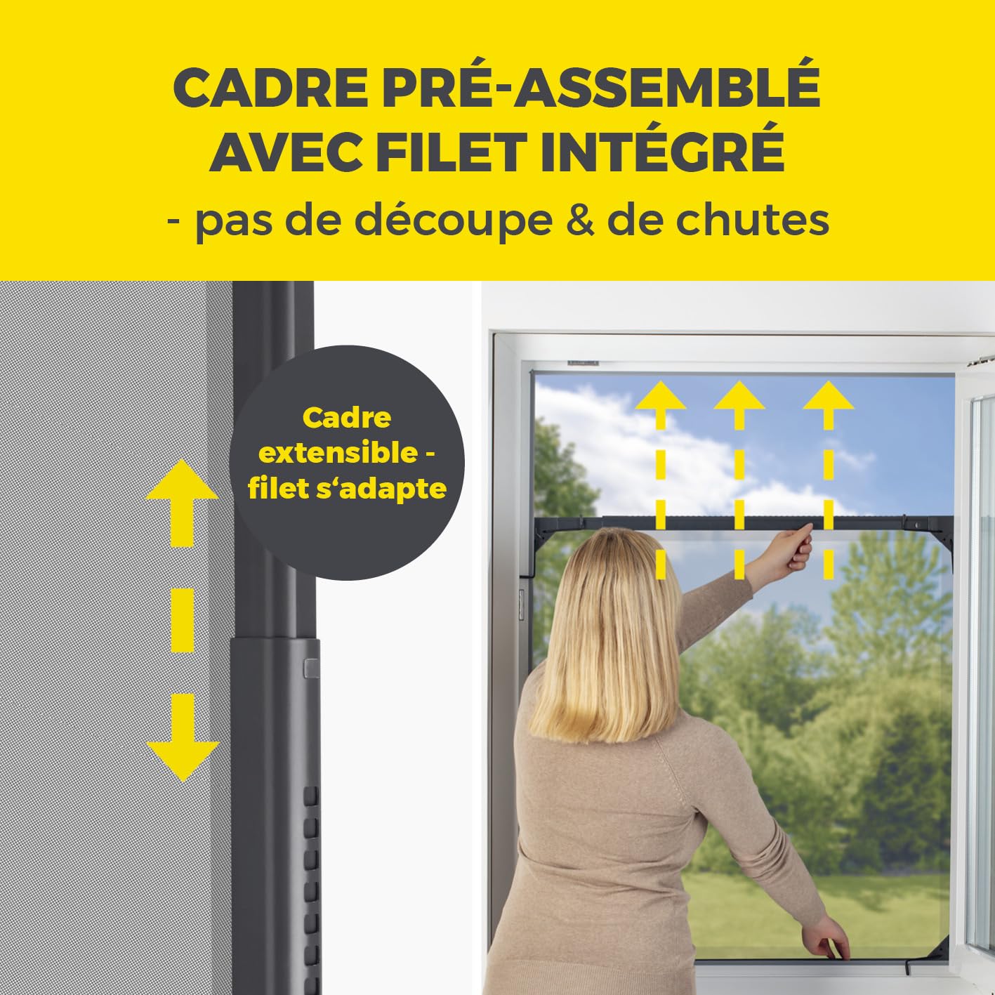 EASYmaxx Insect Protect - Moustiquaire télescopique pour fenêtre - Avec cadre prémonté - Moustiquaire extensible - Moustiquaire intégrée - Anthracite