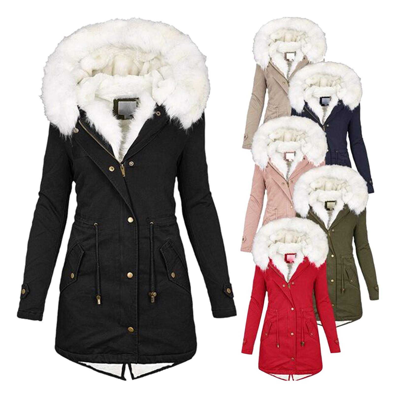 Parka avec doublure en peluche pour femme – Manteau chaud doublé de fourrure – Manteau à capuche camouflage – Trench manteau épais à manches longues – Veste à capuche en fausse fourrure Taille S à 5XL