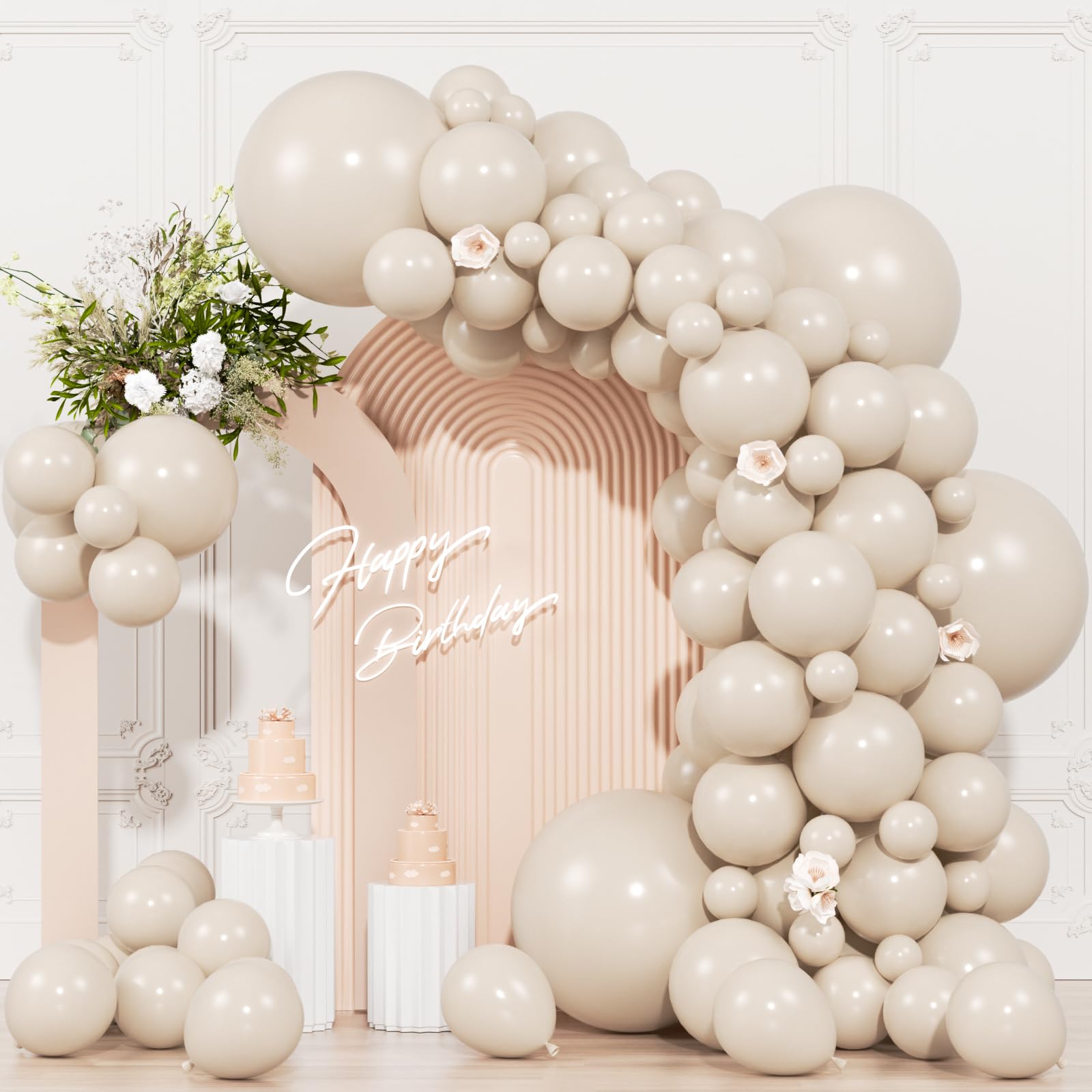 Photo 1 of 104pcs Sand White Balloons - 18/12/10/5 Inch Cream Beige Neutral Latex Balloons Garland Arch Different Sizes Pack for Boho Weddings, Baby Showers,Gender Reveals, Birthdays