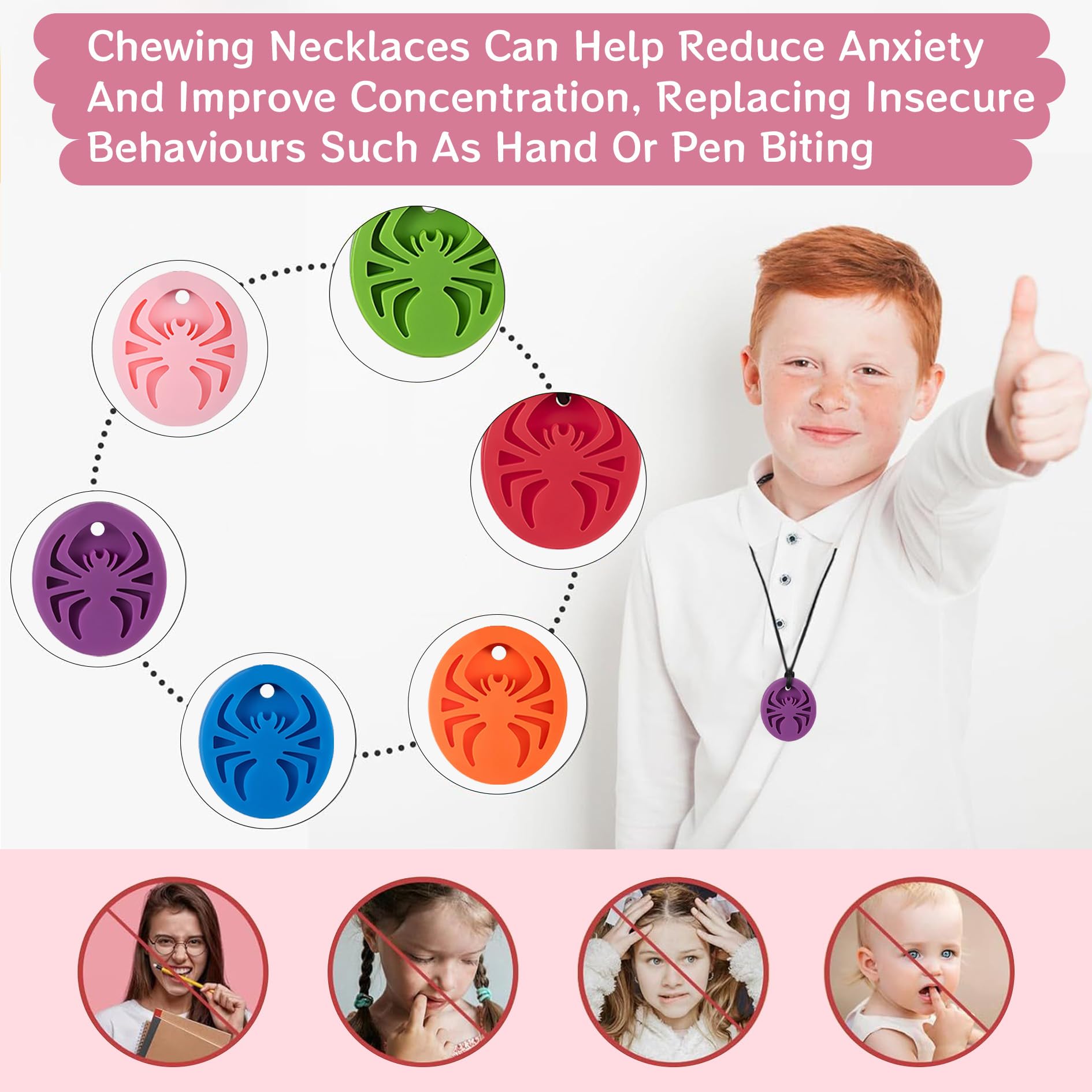 Lot De 4 Colliers Sensoriels à Mâcher En Silicone - Pour Enfants Autistes, TDAH Et Adultes - Soulage Anxiété Et Améliore Concentration