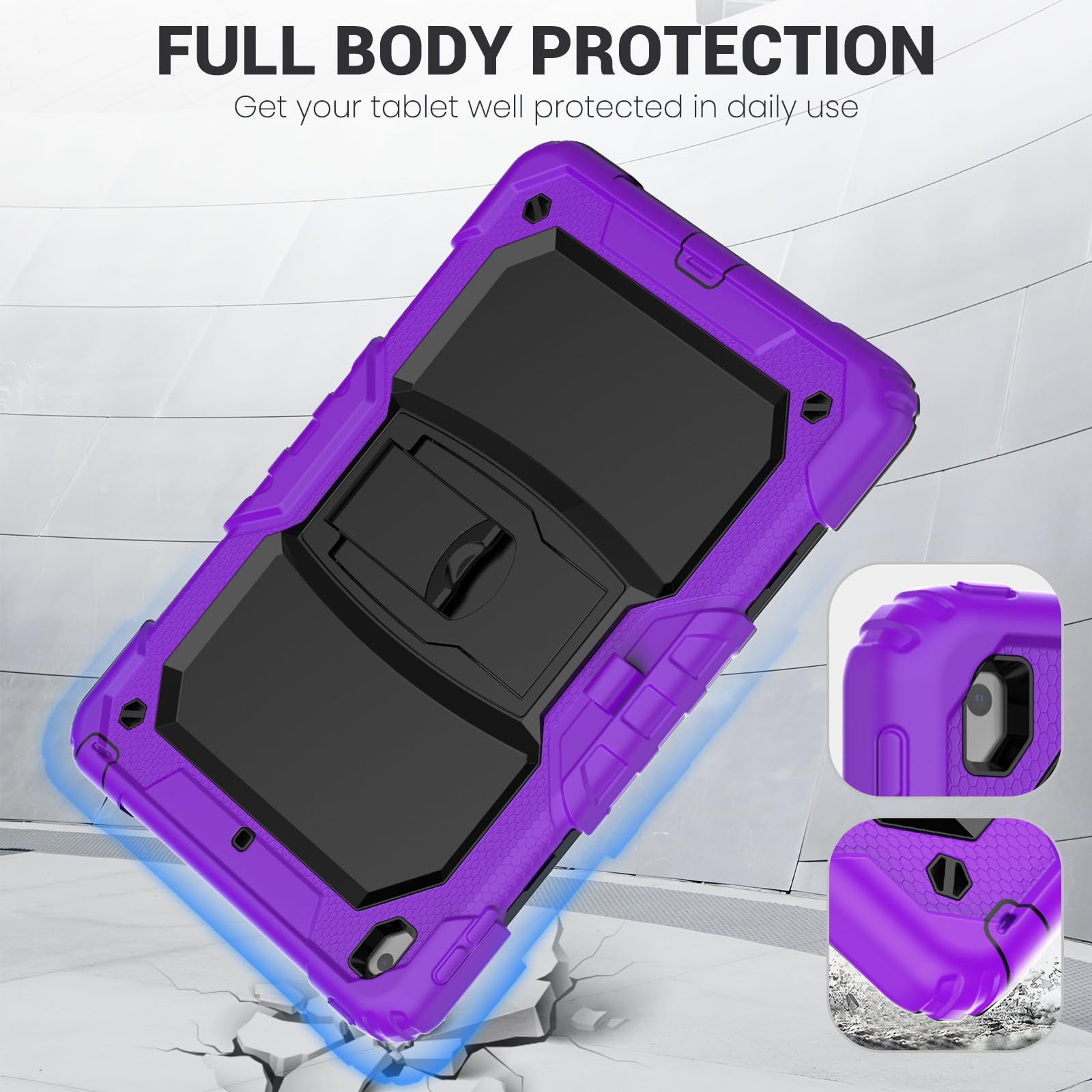 SEYMCY Custodia antiurto per iPad di 9a/8a/7a generazione da 10,2 pollici 2021/2020/2019, custodia protettiva integrale con pellicola proteggi schermo, supporto pieghevole integrato, portapenne, viola
