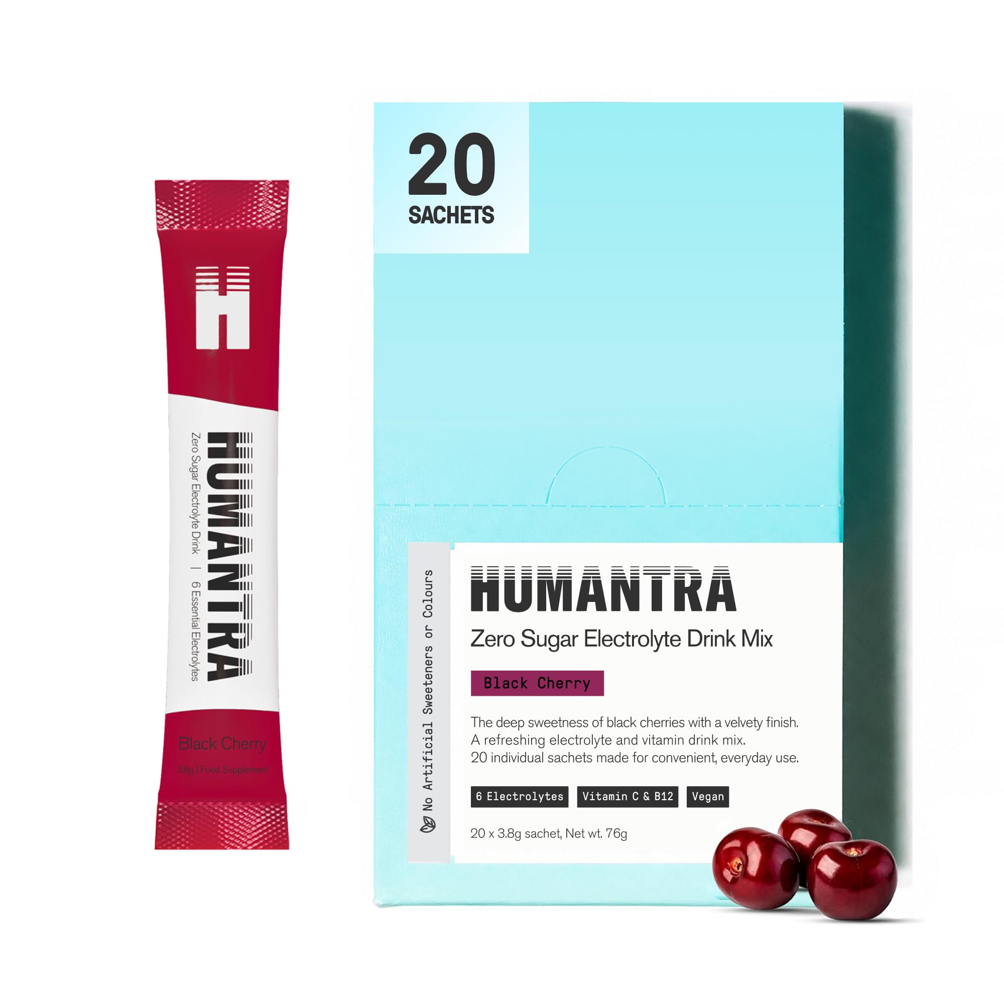 Humantra Electrolytes Powder Hydration Sachets - Black Cherry, 20ct
