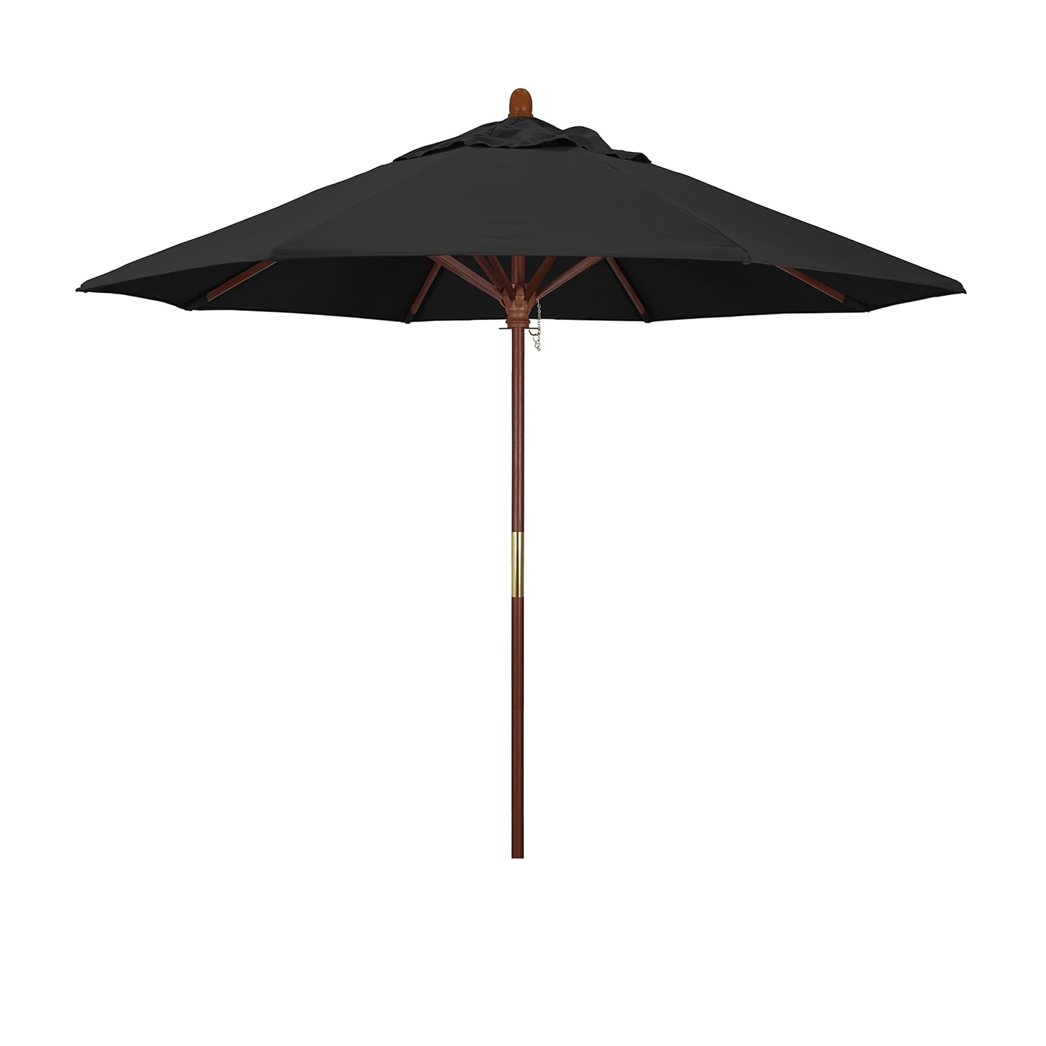 California Umbrella 9 Round Hardwood Frame Market Umbrella Stainless Steel Hardware Push Open Pacifica Black