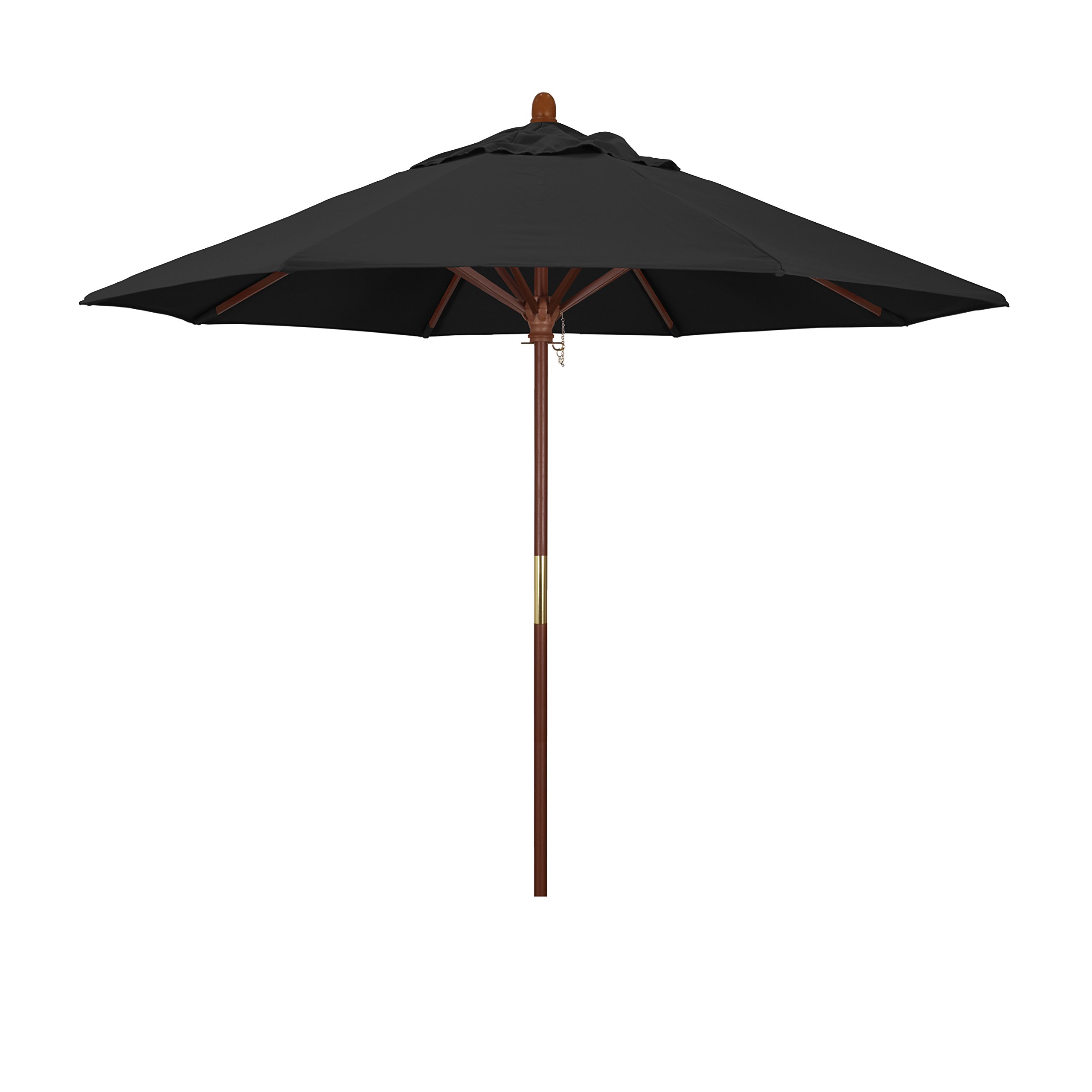 California Umbrella 9 Round Hardwood Frame Market Umbrella Stainless Steel Hardware Push Open Pacifica Black
