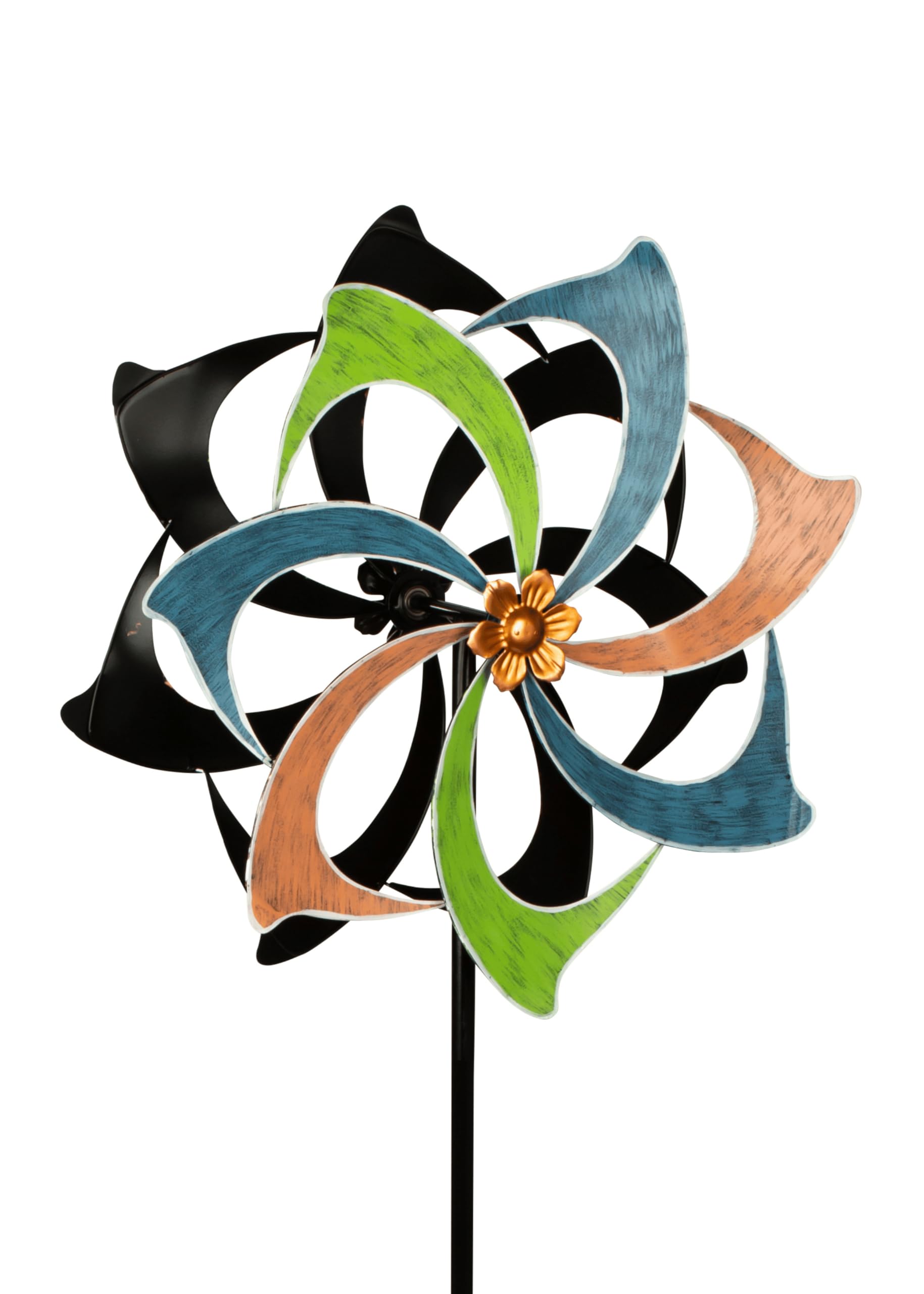 Windrad Windspiel Mehrfarbig aus Metall als Gartenstecker Höhe 183 cm Durchmesser 61 cm