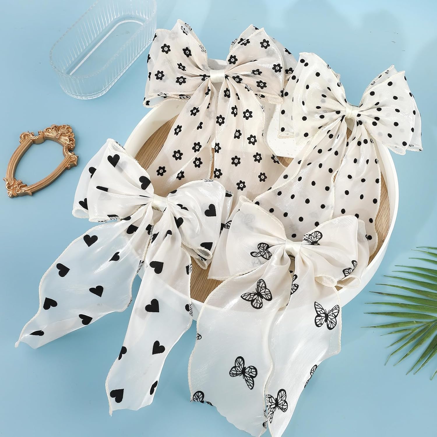 4PCS Big Ribbon Hair Bows, Oversized Long-tail Hair Clips, Large Hair Barrettes, for Women and Girls Hair Styling Accessories, 4 Styles, (Butterfly, Flower, Heart, Circle) - Image 7