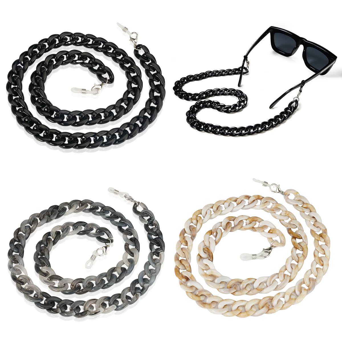 TESSTSY 3 Piezas Cadena Gafas Mujer Moderna, Cadena para Gafas Mujer de Sol, Cadenas para Gafas de Sol Cadena, Cadena de Gafas, Cadena Gafas de Sol, Acrílico Cordones para Mascarillas para Mujer, Hombre