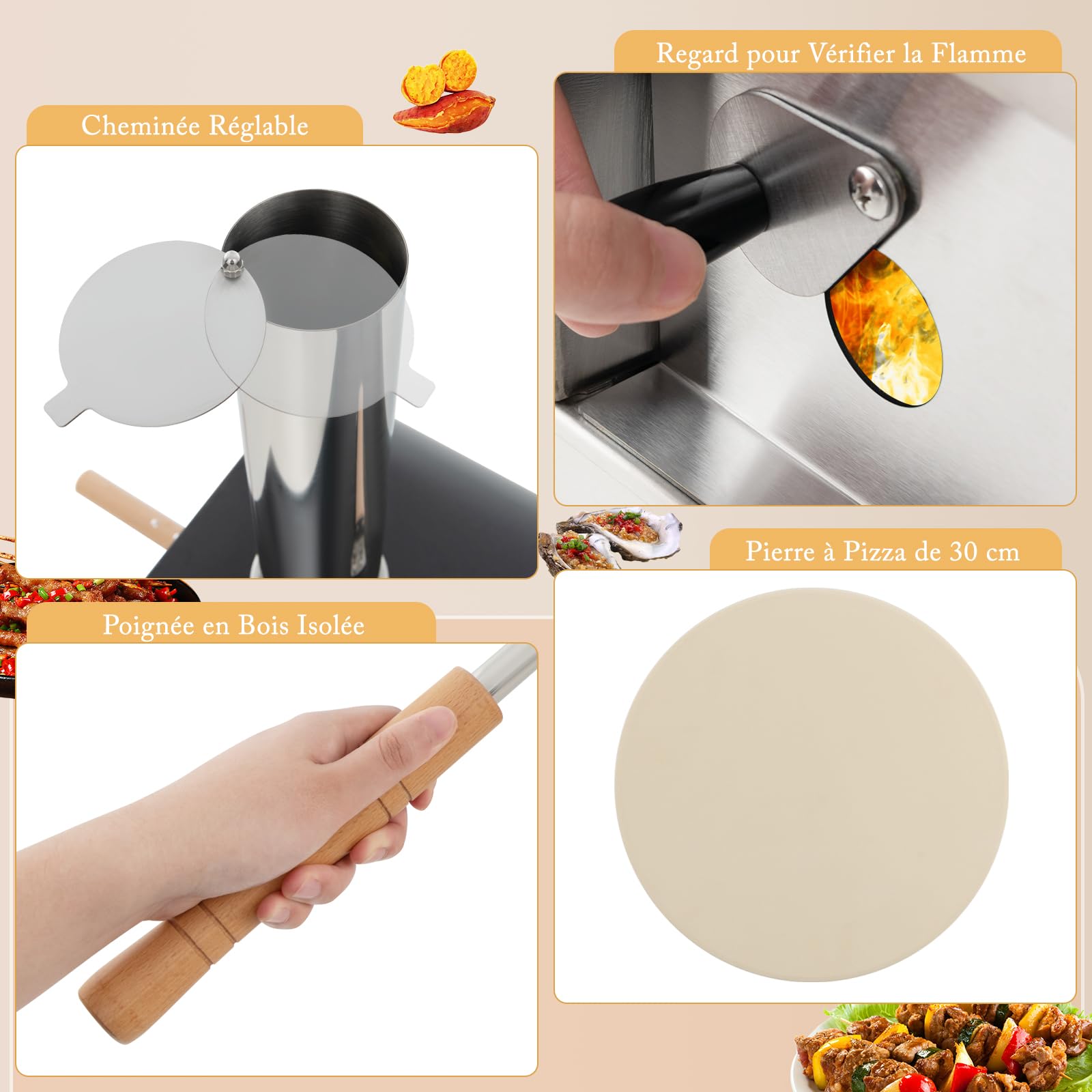 GOPLUS - Horno de pizza portátil de acero inoxidable, piedra para pizza