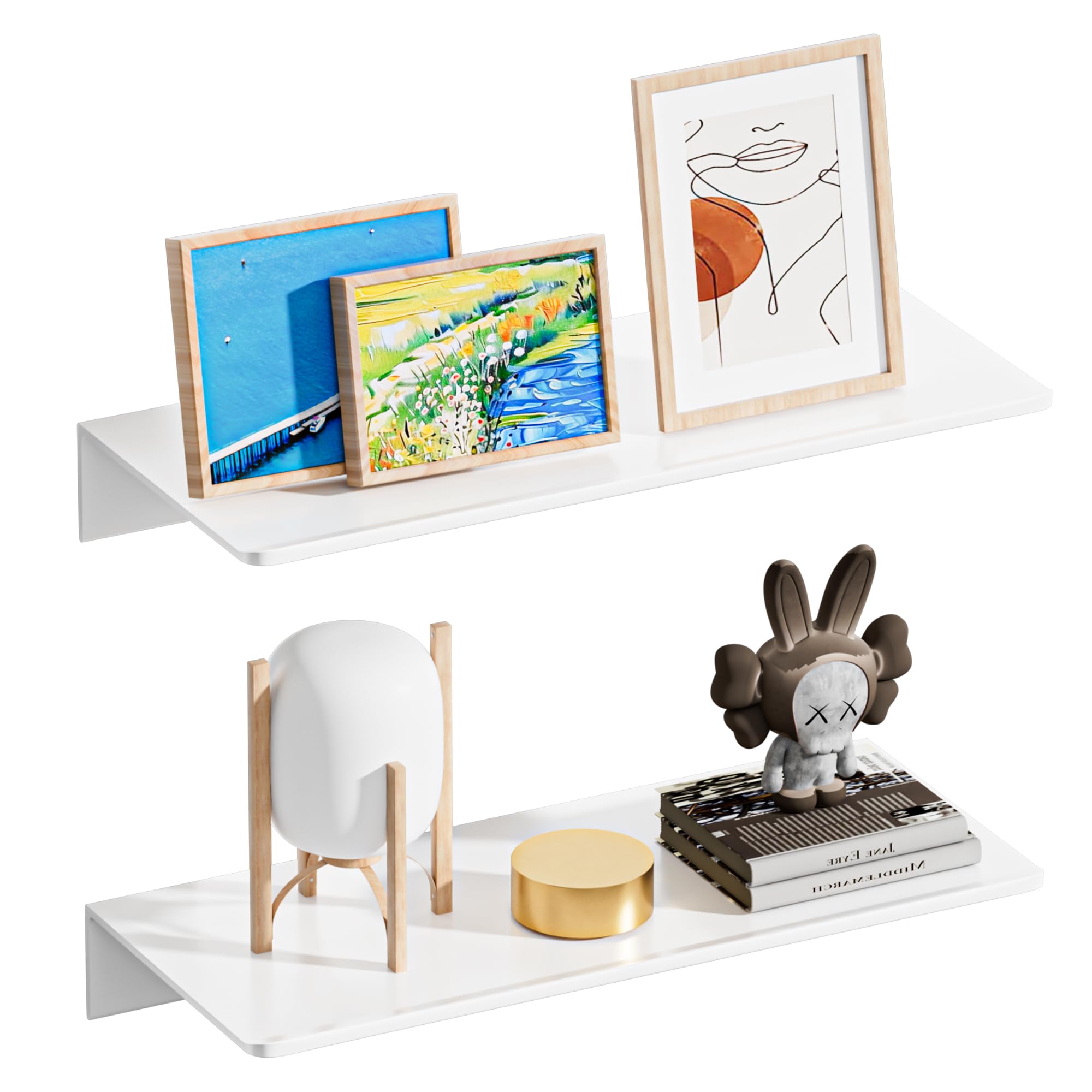 HNVNER Metal Floating Shelf 2-Piece Set - Rust-Resistant Aluminum Wall Shelves - No Drill Wall Mounted Shower Caddy, Ideal for Display & Storage in Any Room (11.8", White)