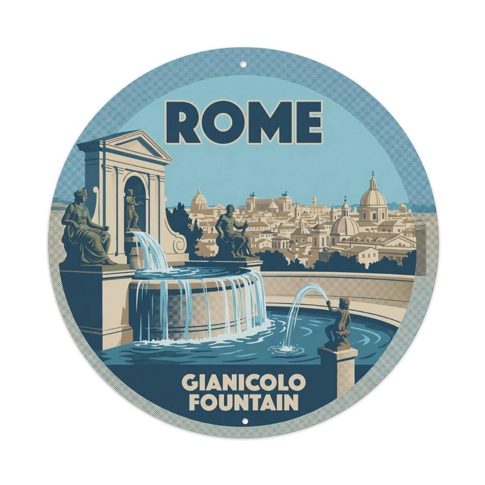 Retro Rome Italy Gianicolo Landmark Travel Metal Tin Sign