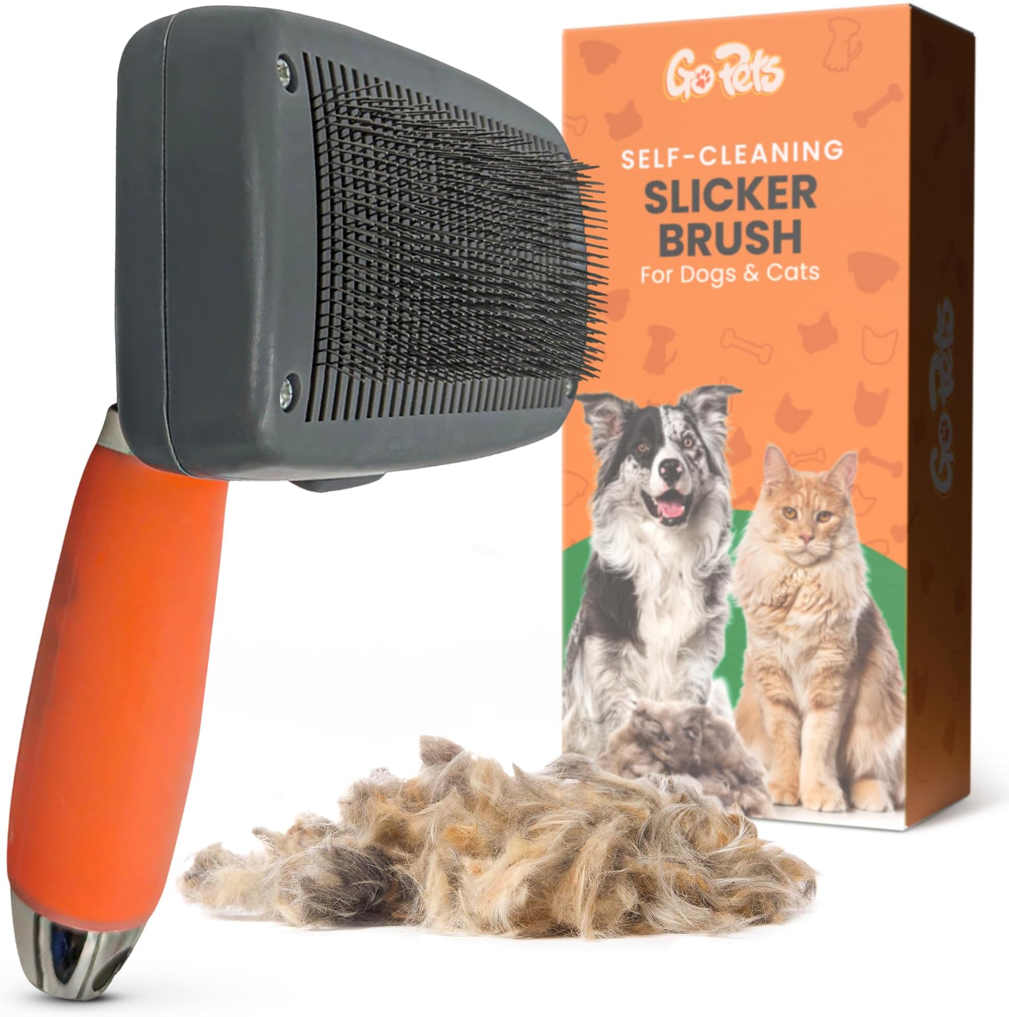 Self-Cleaning Slicker Brush for Dogs & Cats, Deshedding & Dematting Comb with Retractable Bristles, Undercoat Tool for Long Haired Dogs, Non-Slip Handle, Detangler for Mats & Shedding Fur