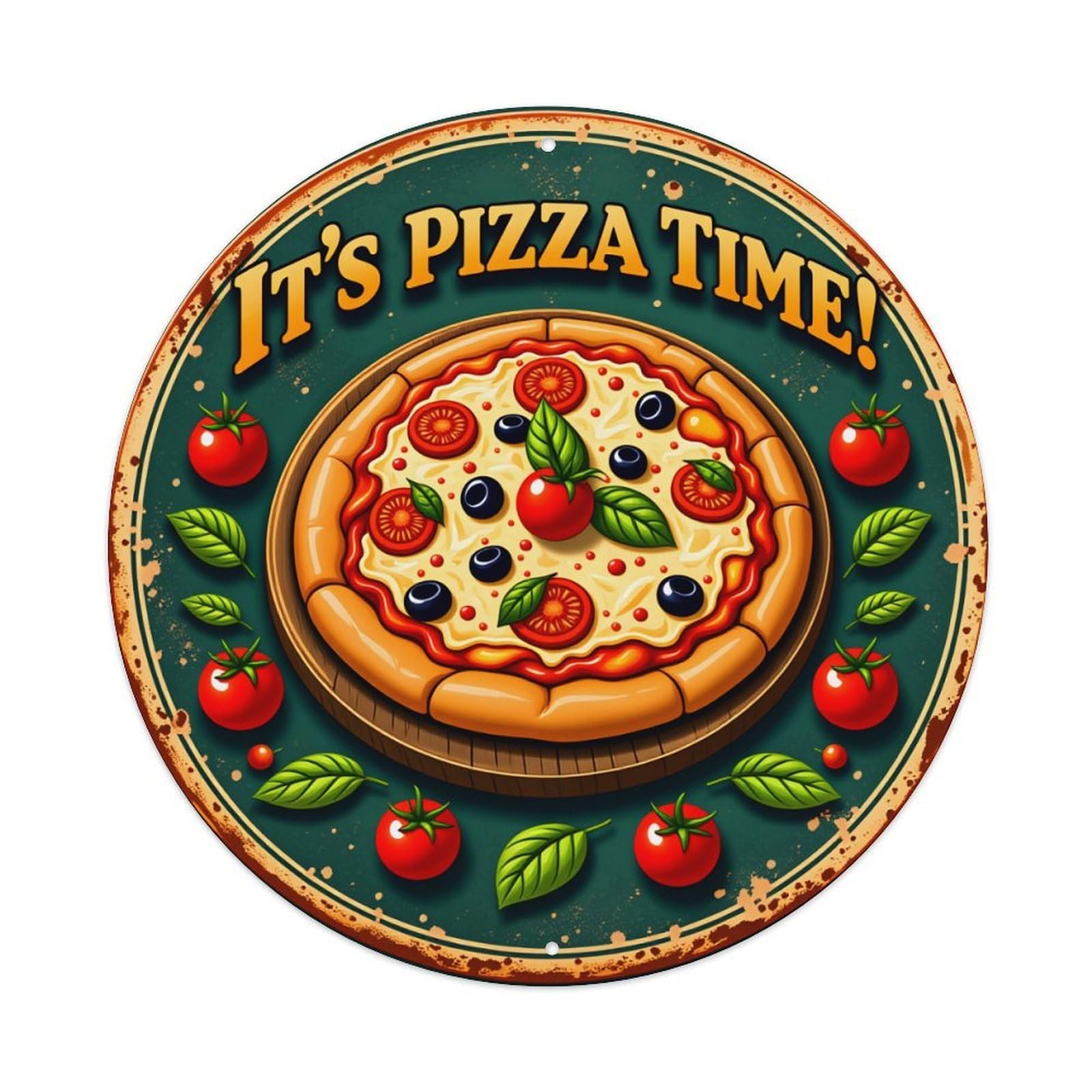 Pizza Time Tomato Olive Basil Metal Tin Sign Vintage Garden Bedroom Cafe Bar Man Cave Home Wall Decor Metal Poster 8x8 inches
