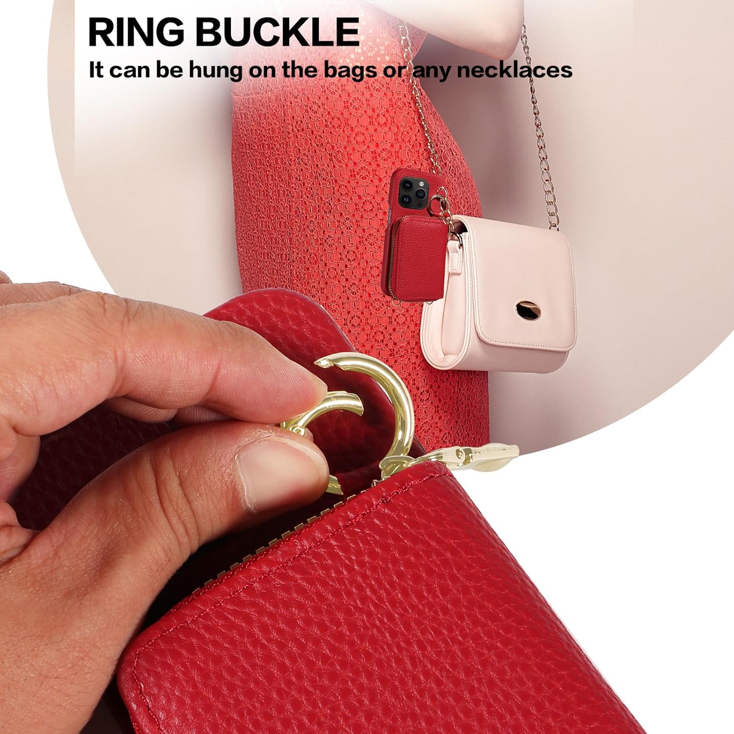 Wallet Case for iPhone 11 Pro Max 6.5 with Shoulder Strap Ring Buckle, Luxury PU Leather Zipper Flip Organ Purse, Credit Card Holder Stand Phone Cover for iPhone11 11pro Promax i XI Plus Red