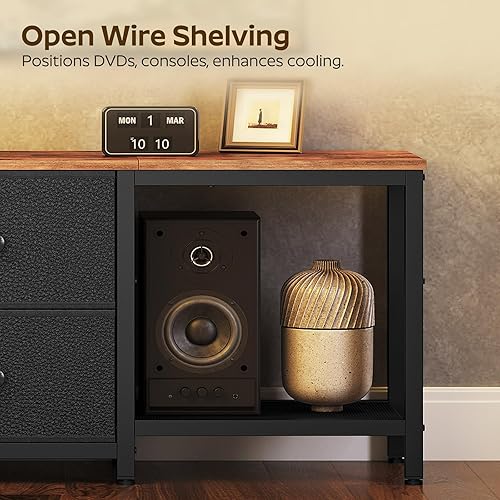 Miniatura 5 de Soporte de TV para televisores de hasta 55 pulgadas, centro de entretenimiento con 2 cajones de tela, consola multimedia con estantes, soportes de