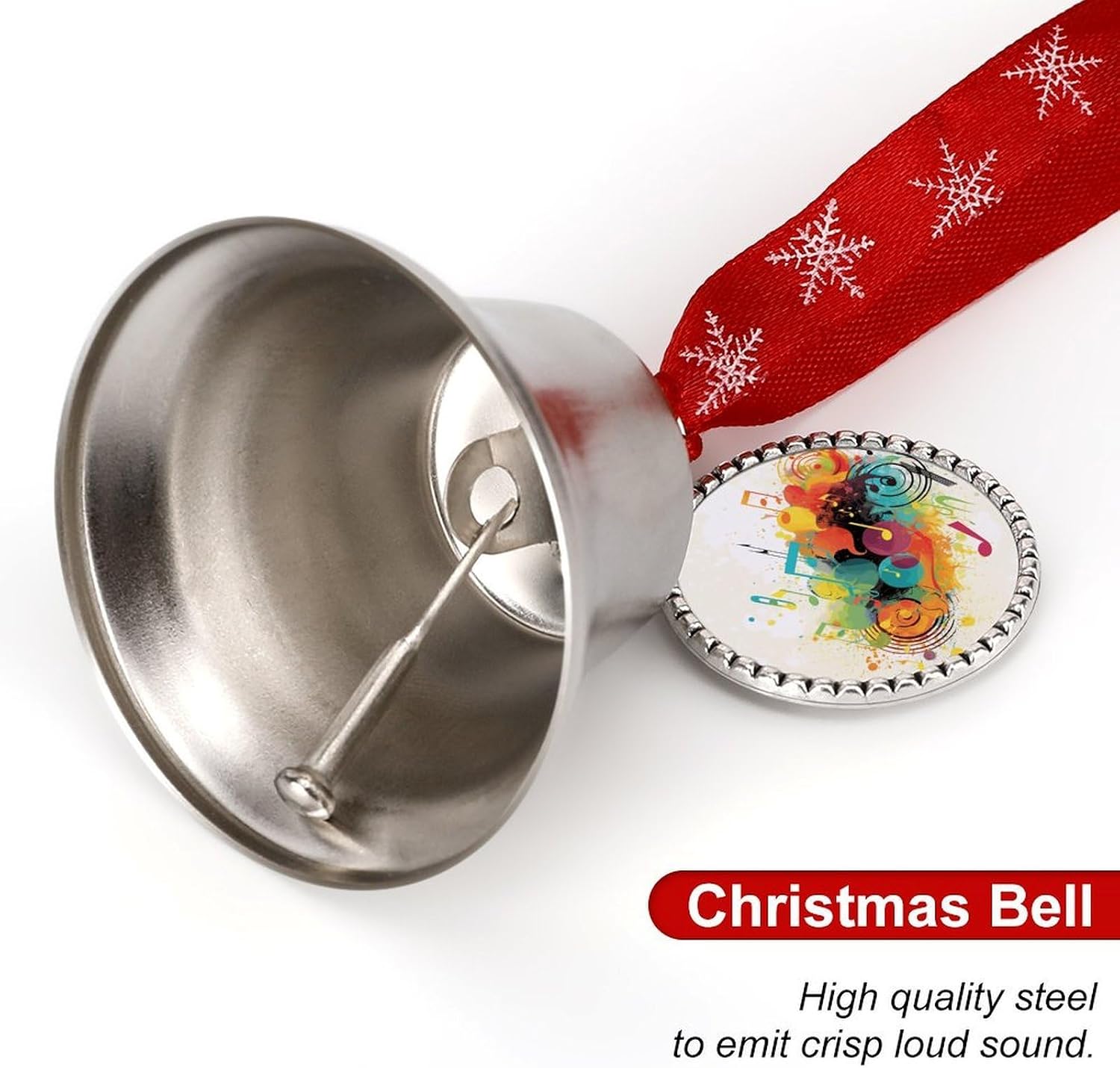 Abstract Music Themed Bell Ornament Red Ribbon for Christmas Tree Holiday Decoration Personality Believe Bell Ornaments Sleigh Bells for Winter New Year Party Supplies