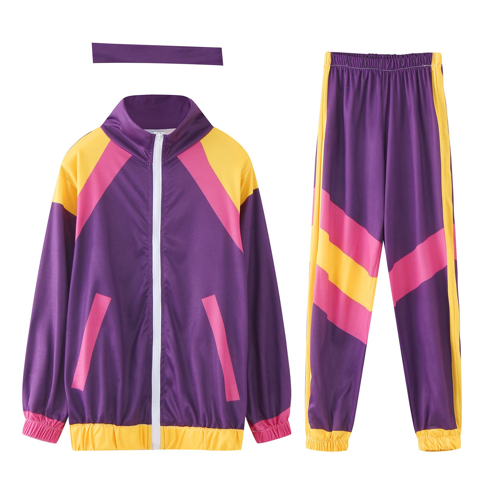 Tracksuit Fancy Dress Costumes Children's Retro 80s 90s Outfit - Jacket & Trousers in Vintage Style as a Complete Costume for Carnival, Theme Party & Retro Events, Purple b, 4-6 Jahre