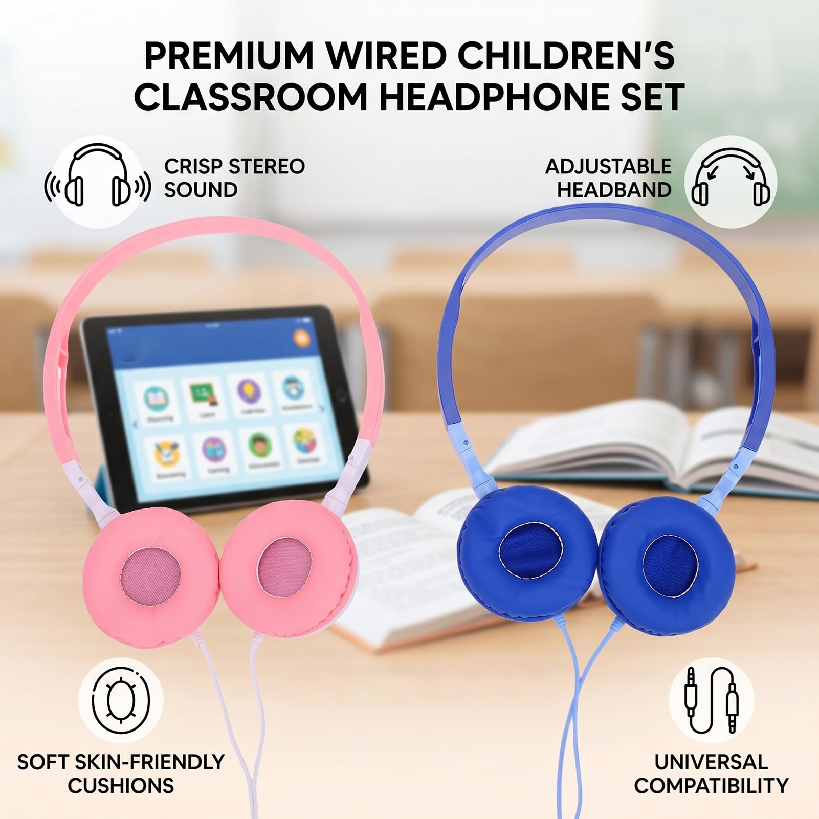 Sxhlseller Cuffie per Bambini Confezione da 12, Cuffie con Cavo da 3,5 Mm, Archetto Regolabile, Morbido Cuscino, Suono Stereo per Viaggi con Laptop in Aula Scolastica