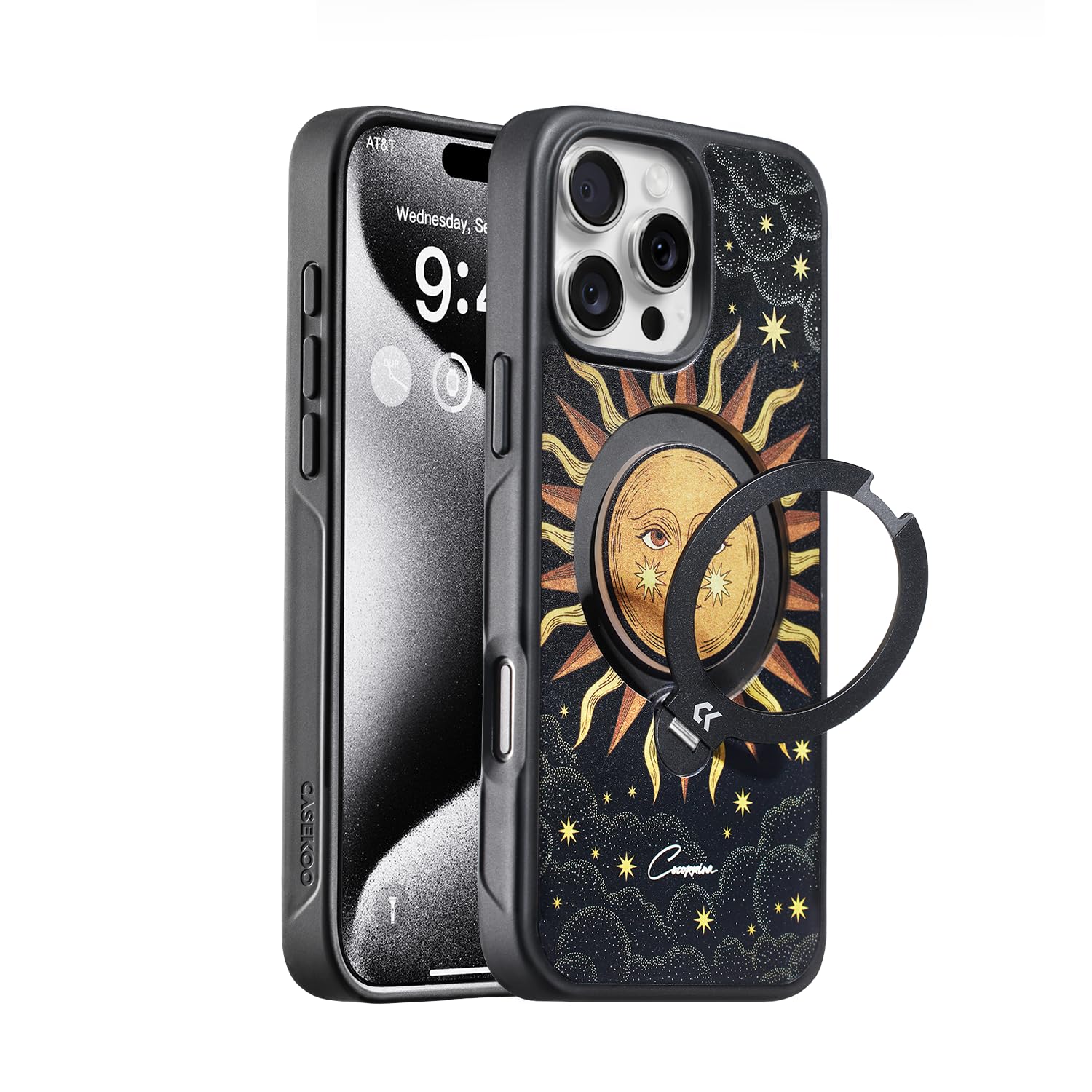 CASEKOO The Cocorrina Sun Tarot Midnight 360° Spin Built-in Magnetic Stand for iPhone 16 Pro Case, Fit for MagSafe, 16FT Drop Protection, Chic Design