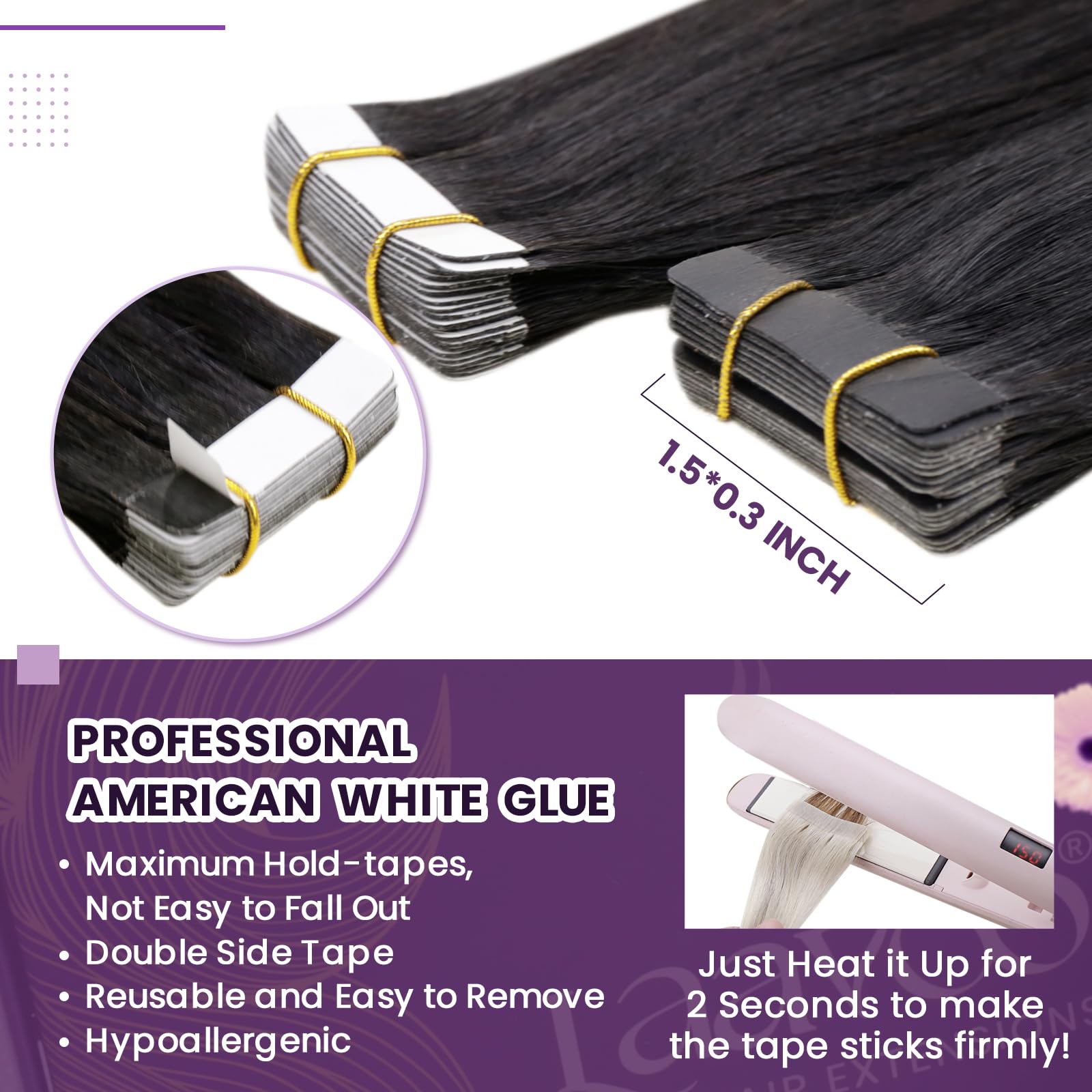 LaaVoo Tape in Hair Extensions Human Hair Black Tape Hair Extensions Real Human Hair Invisible Tapes Remy Straight Balayage Black to Brown & Blonde Hair Double Sided Tabs 20pcs 50g 14 Inch #1b/4/27 - Image 3