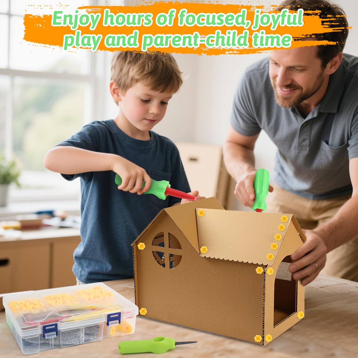 Cardboard Cutting Tools for Kids, 273 PCS Cardboard Construction Kit, Safe Kids Tool Set for Todder, Creative Toy for DIY Projects, STEM Educational Toys Birthday Gift for Boys and Girls Aged 4 5 6
