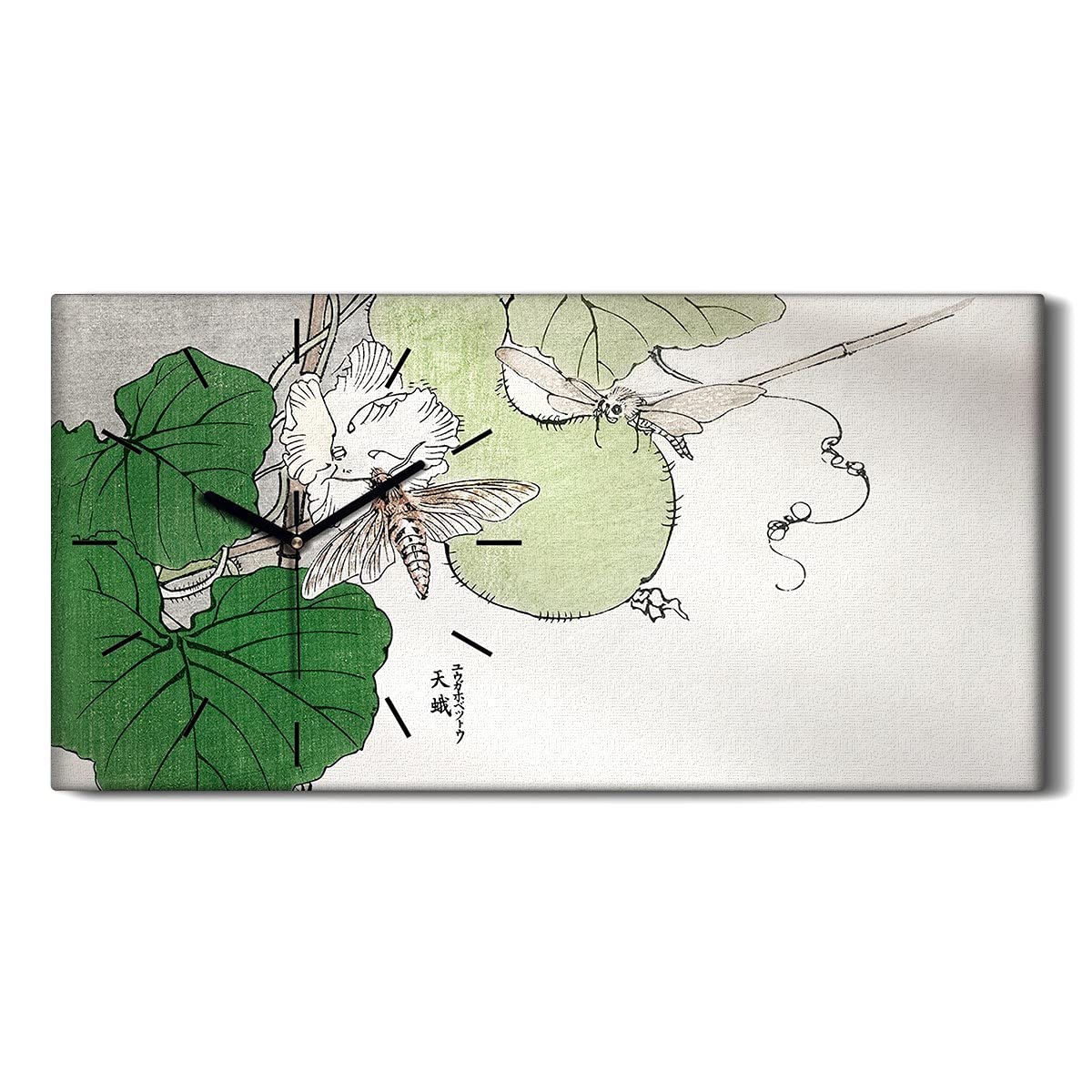 Horloge sur toile 60x30cm fleurs branche art mural chambre