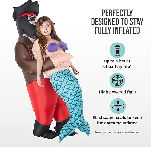 Vista 4 de Morph Disfraz inflable de sirena para niños, disfraz de pirata inflable, disfraz inflable de sirena para niñas