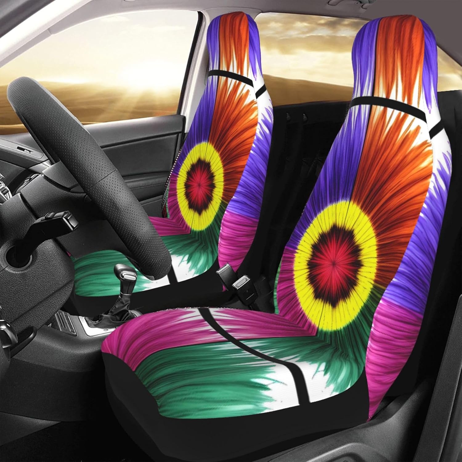 Universal Colorful Flowers Printed car seat Covers are Suitable for Most Seats in Trucks, Vans, and Other Similar Vehicles.