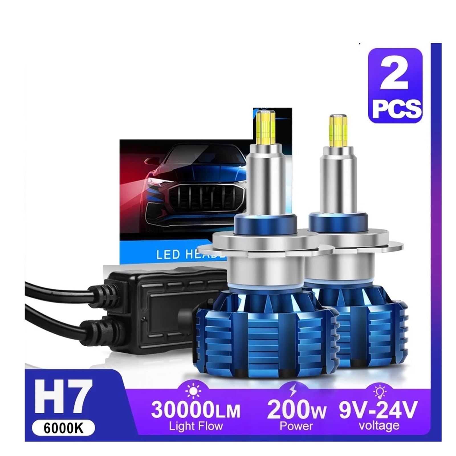 Archaic LED Fari Anteriori Lampadine LED H7 H1 H8 H11 Faro Canbus HB3 9005 HB4 9006 360° Auto 30000LM 9V 12V Turbo Lampade Bi-Xeno LED-Faro Principale(9005)