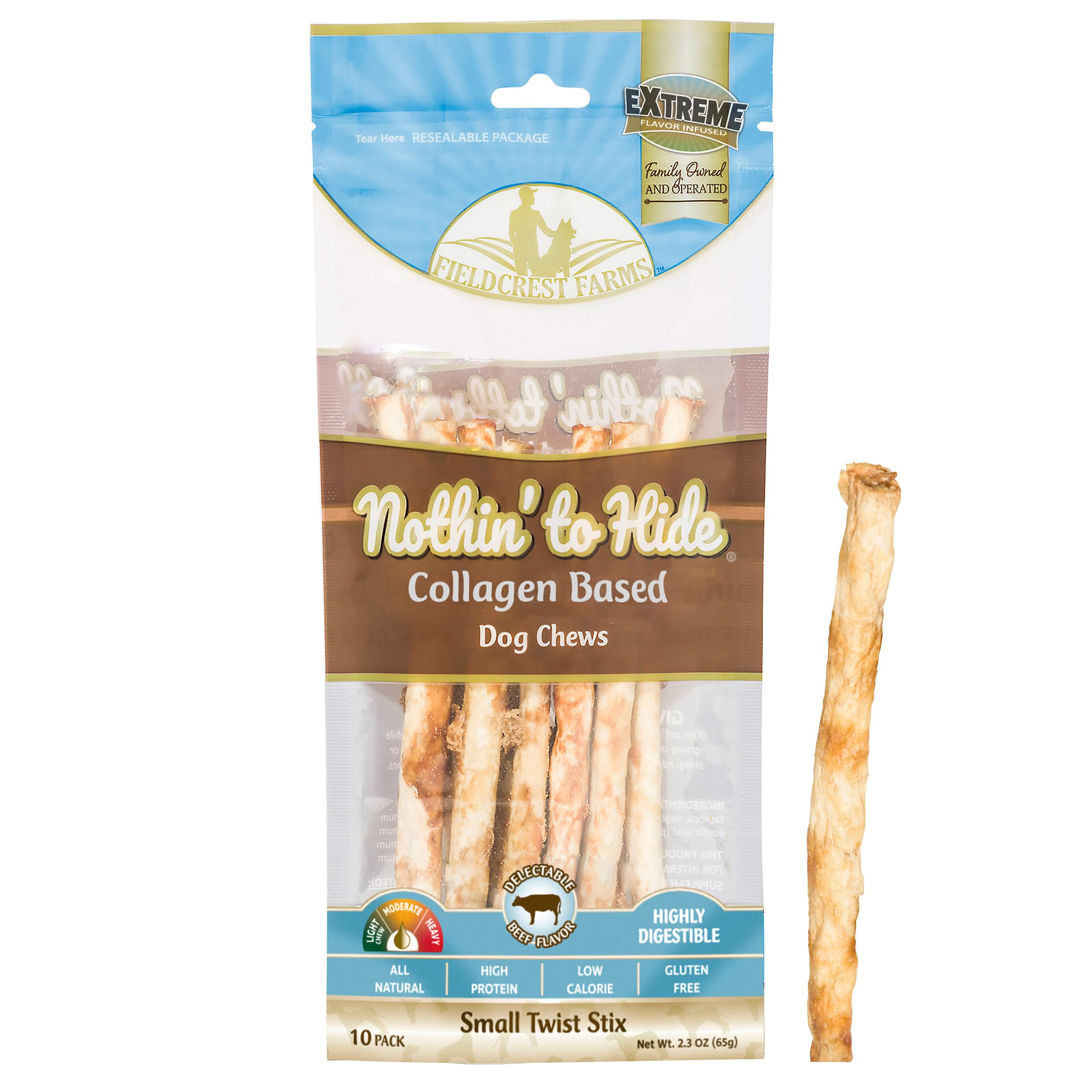 Fieldcrest Farms Nothing to Hide Natural Rawhide Alternative Small Twist Stix for Dogs - (10 Sticks) All Natural Easily Digestible Chews for All Breed Dogs - Great for Dental Health