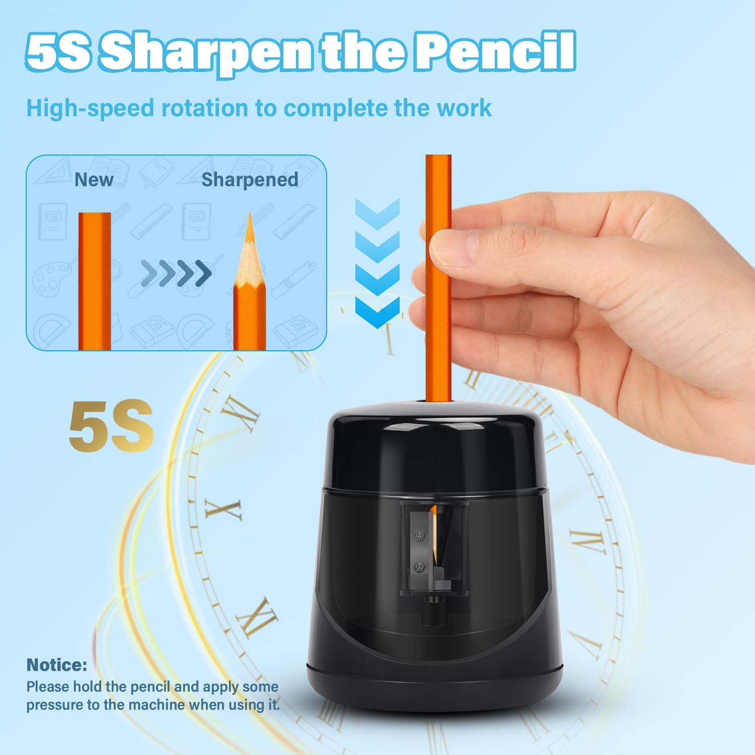 Sacapuntas Eléctrico Profesional Recargable con Contenedor para Lápices de 7-12 mm - para la Escuela, Hogar y Oficina