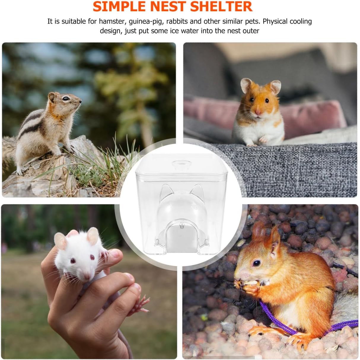 Ipetboom Water Cooling Nest Hamster Hideout Transparent Plastic Hamster Cool Nest 5.51 Inch Summer House for Small Pets Pet Summer Supply with Cooling Plate