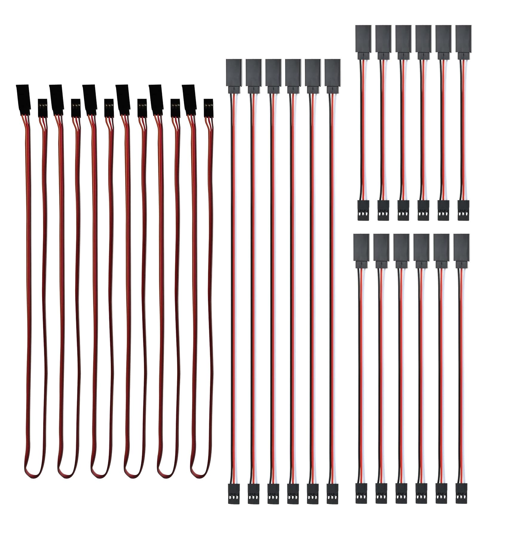 HUAZIZ 24 sztuki RC Servo Extension Cable, 4 rozmiary 10 cm/15 cm/30 cm/50 cm wtyczka do gniazda 3-biegunowy przedłużacz serwo do Futaba JR Servo Extension przyłącze