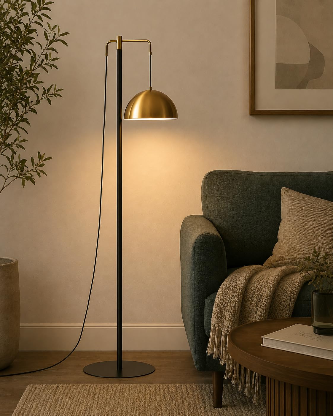 Modern Floor Lamp for Living Room, Gold Dome Hanging Shade Standing Lamp with Black Metal Body, Luxury Contemporary Floor Light for Bedroom, Reading Corner & Home Décor-image-35