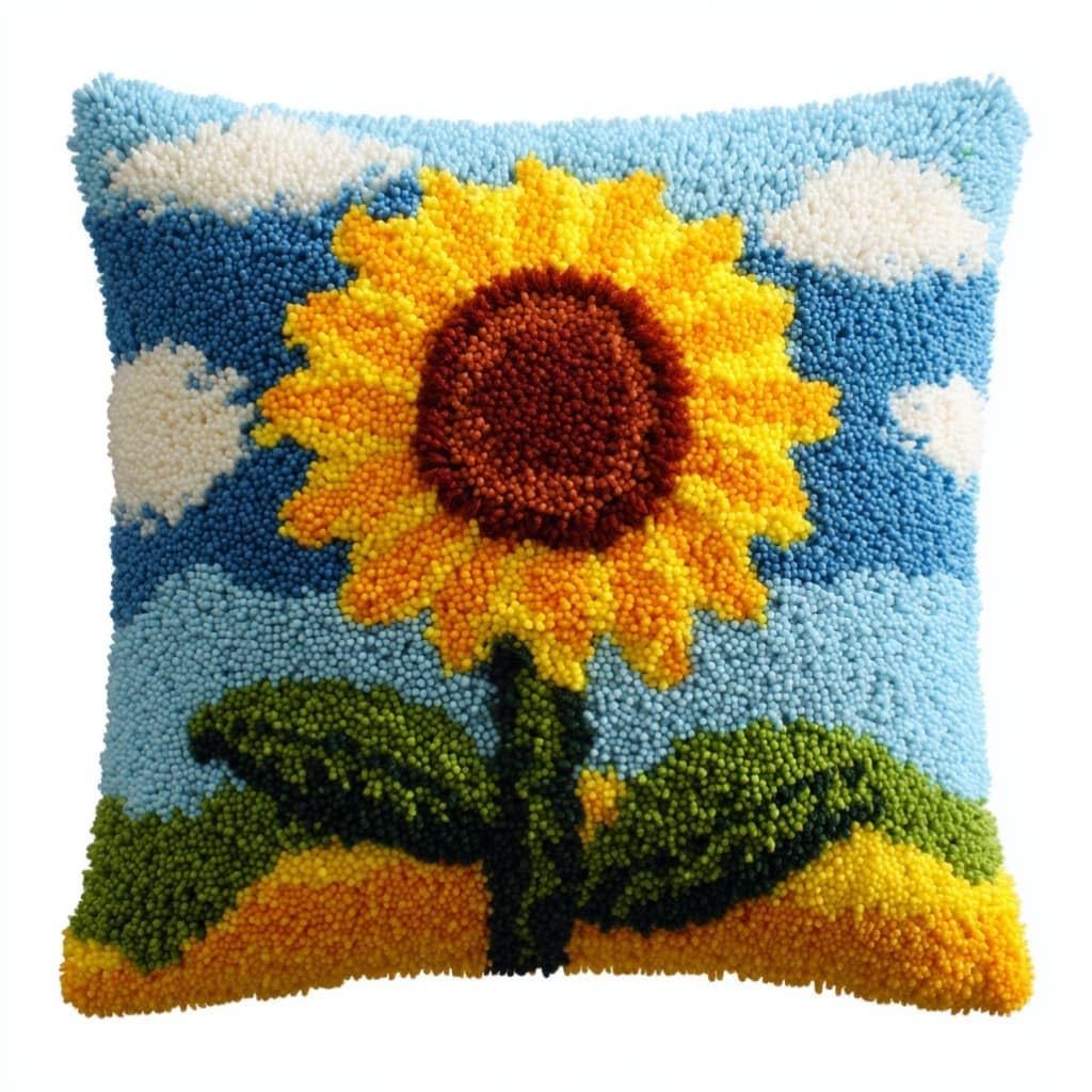 Taxpy Latch Hook Kits for Adults Beginners,Sunflower Pre-Printed Latch Hook Pillow Kit,Craft Rug Making Kits,DIY Embroidery Cushion for Home Sofa Decor & Gift Idea 17X17 in.