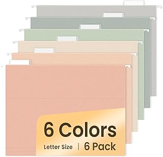 SUNEE Hanging File Folders, 6 Pack Letter Size Hanging File Folders with 1/5-Cut Tabs, Ideal for Home and Office Organization and Papers Classification,Morandi Colors