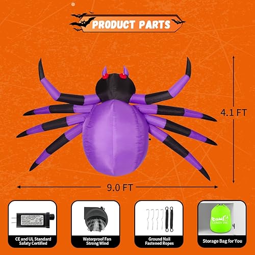 Miniatura 6 de COMIN Inflables de Halloween de 9 pies de ancho para decoración al aire libre, decoración de patio inflable con LED integrado para patio, jardín,