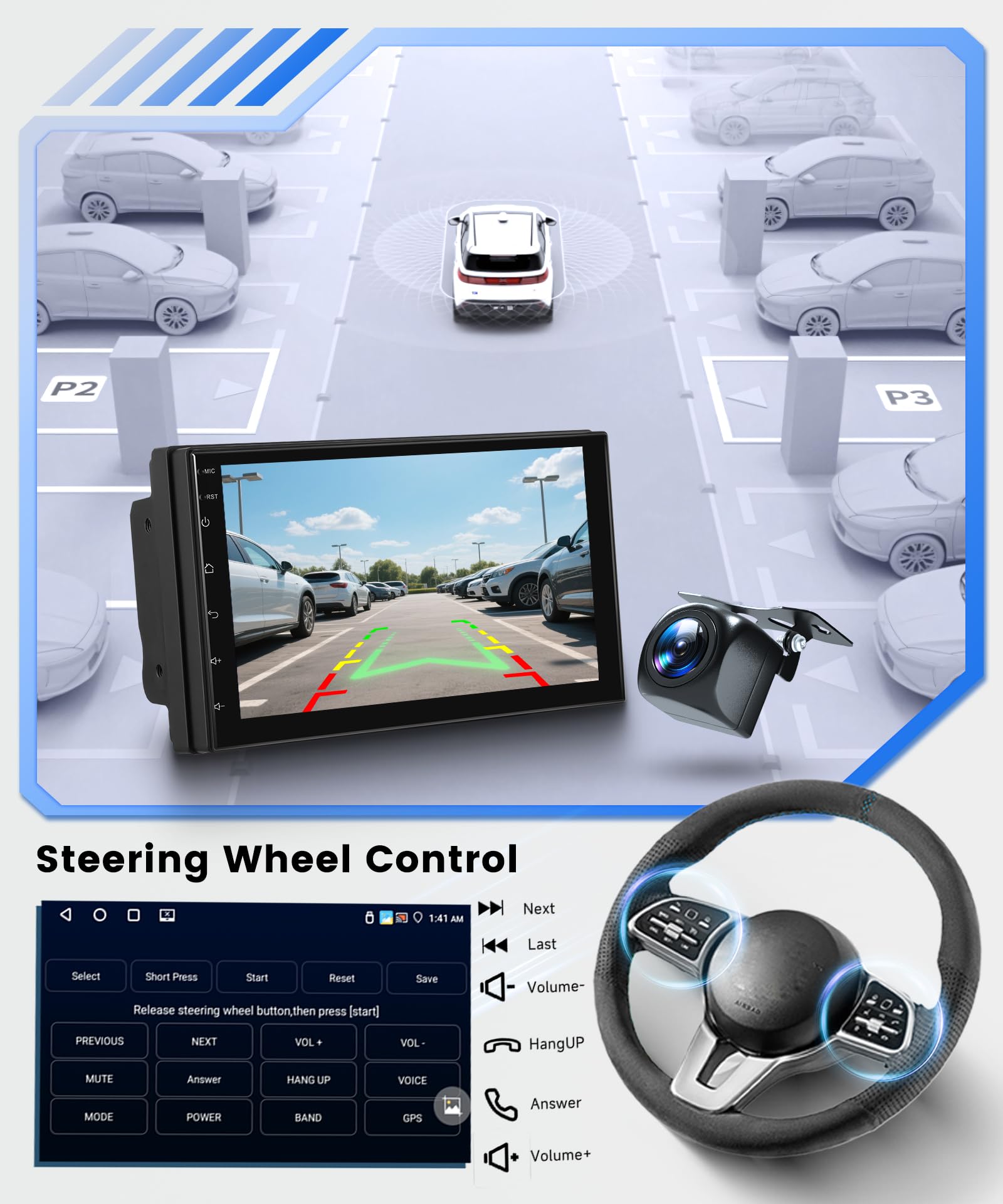 Rimoody 4G+64G 7 Pollici Autoradio 2 Din Android 13 Senza Fili Carplay Autoradio con Touchscreen Android Auto Mirror Link Navi GPS Bluetooth WiFi/FM/RDS/EQ/SWC/USB Telecamera Posteriore