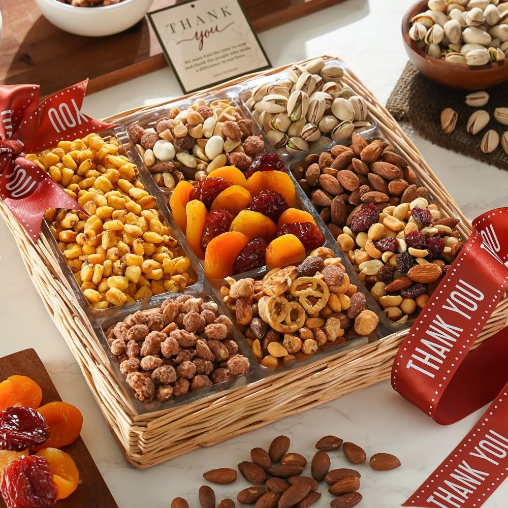 Broadway BasketeersThank You Fruit And Nuts Gift Basket - Gourmet Healthy Gifts For Men Women Corporate Holidays