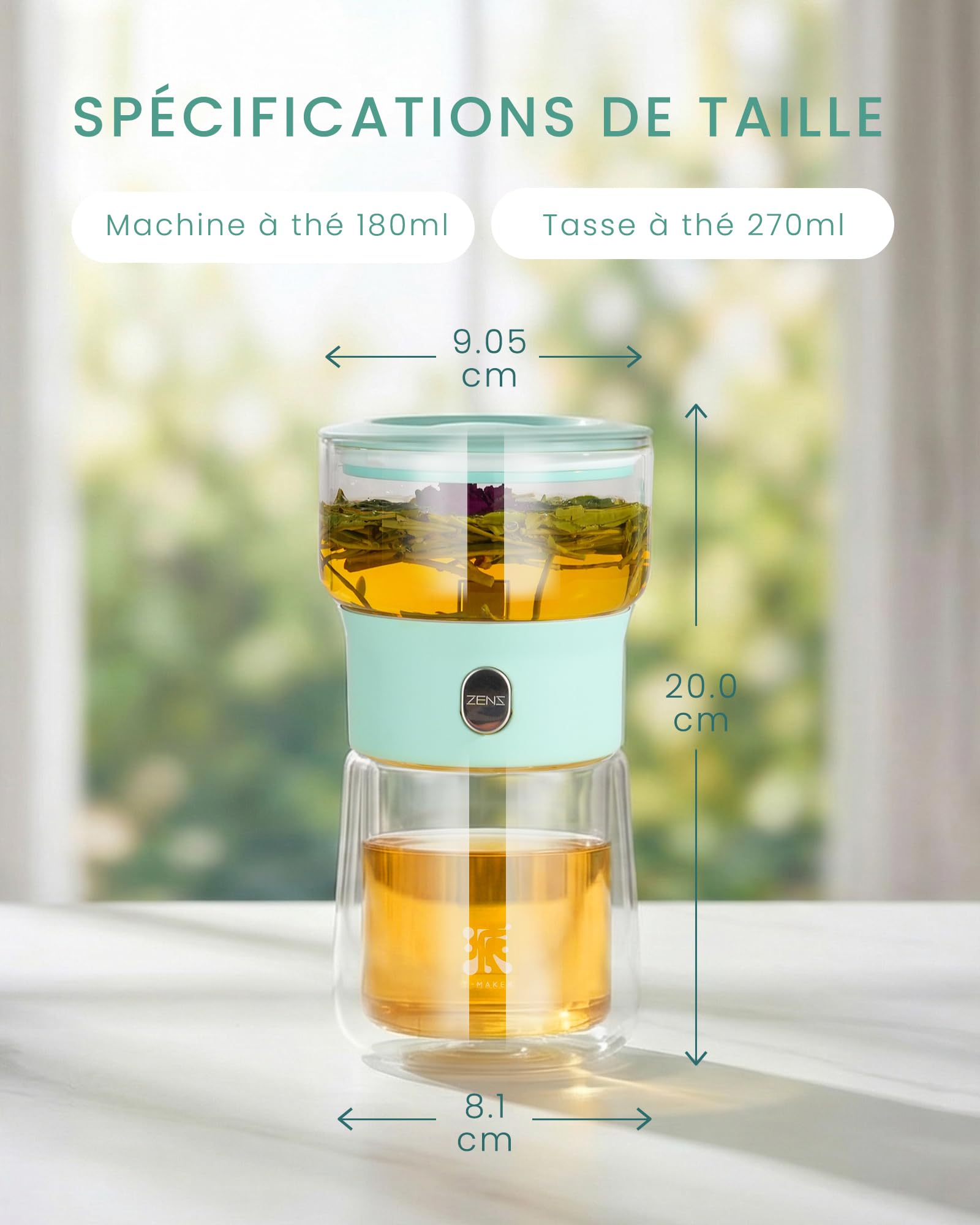 ZENS Tetera de cristal con infusor mágico de un toque